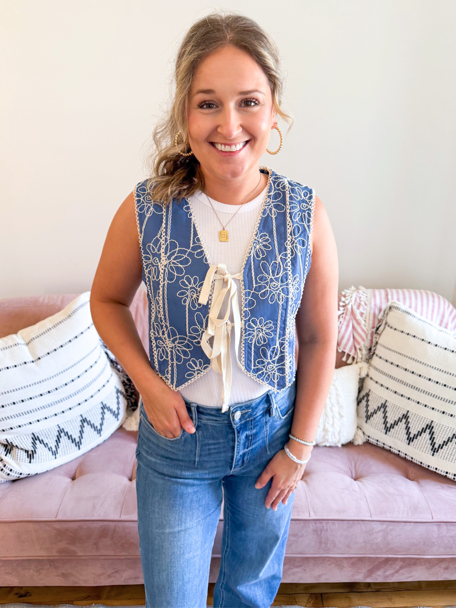 Reed Embroidered Tie-Front Vest - The Collective Rose
