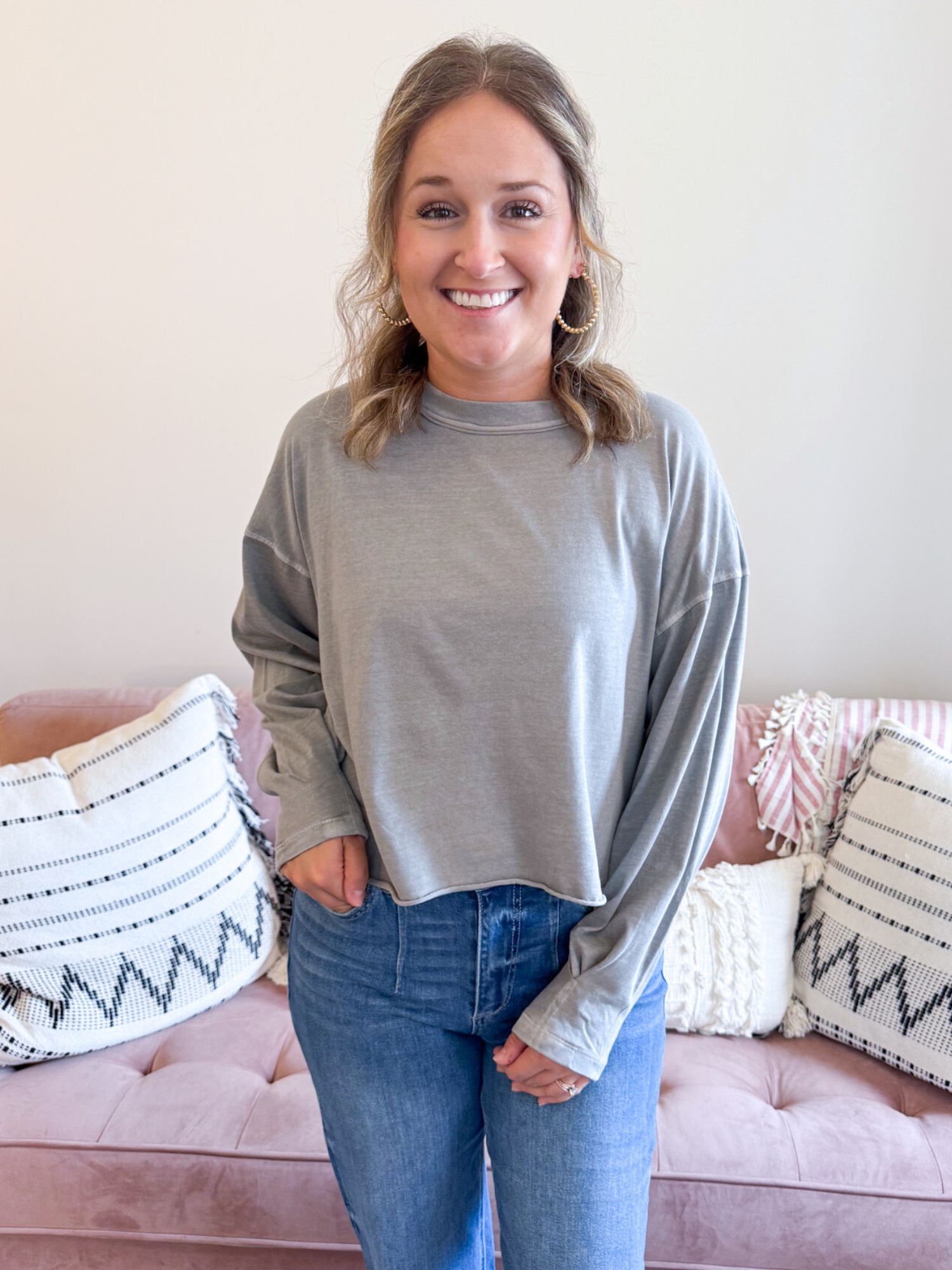 Tess Oversized Long Sleeve - Gray - The Collective Rose