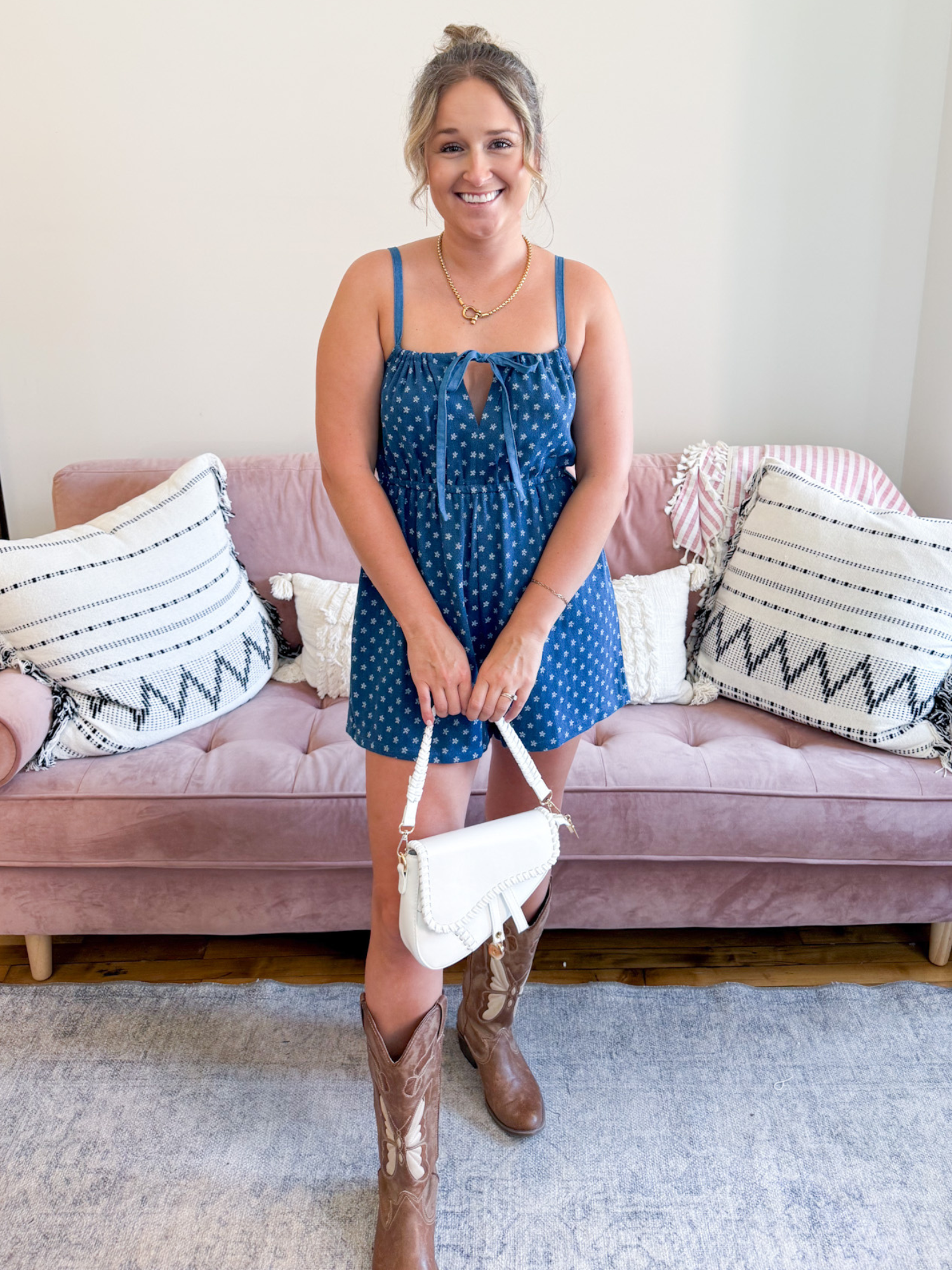 Hayden Flower Denim Romper - The Collective Rose