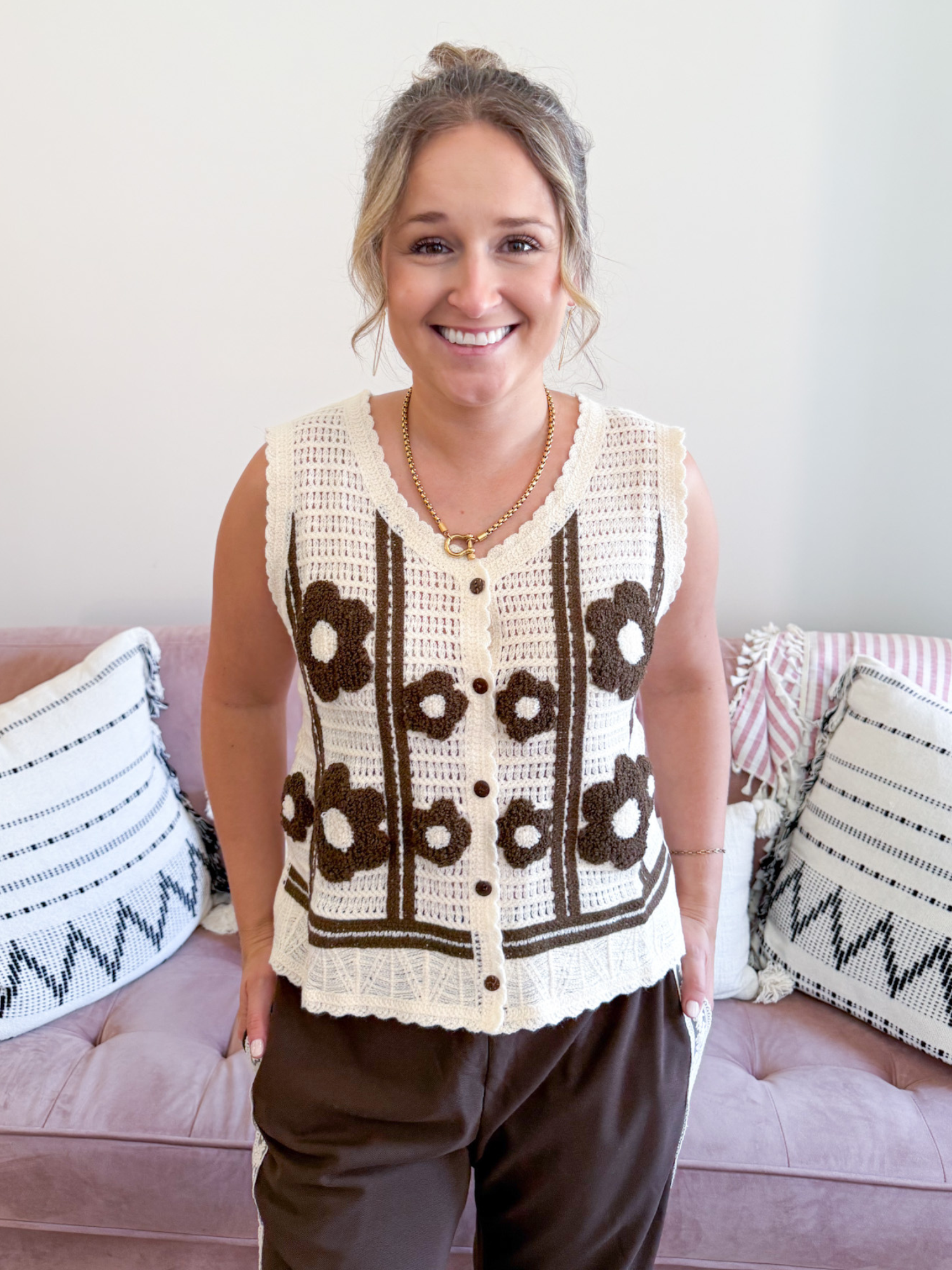 Jessa Crochet Sweater Vest - The Collective Rose