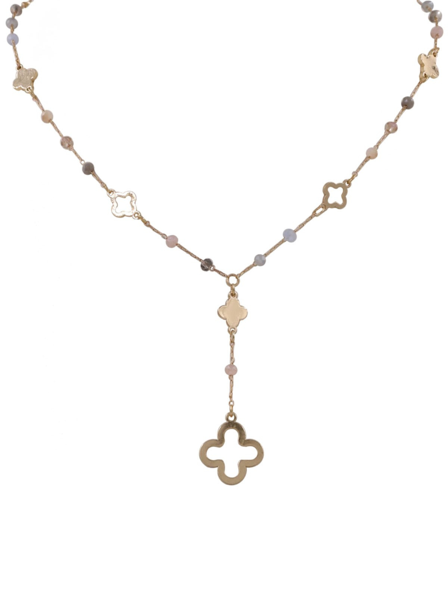 Clover Lariat Necklace - Gray - The Collective Rose