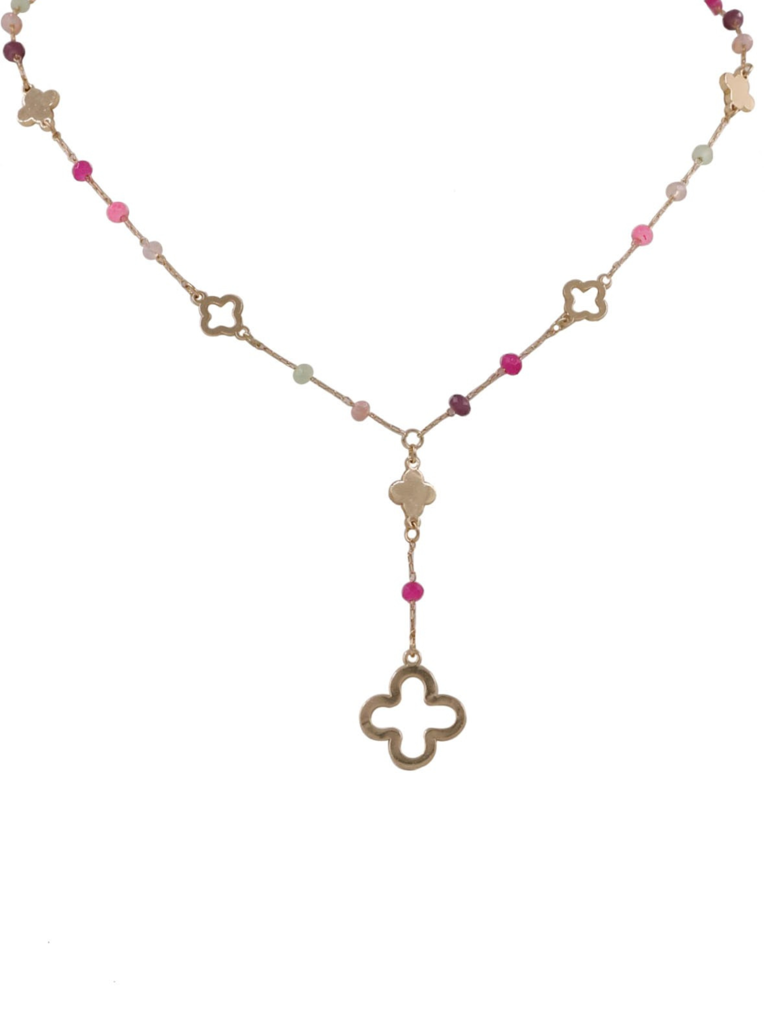 Clover Lariat Necklace - Pink - The Collective Rose