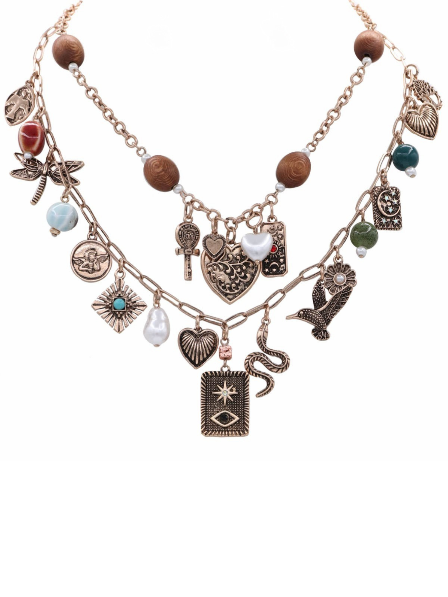 Double Layer Chunky Charm Necklace - The Collective Rose