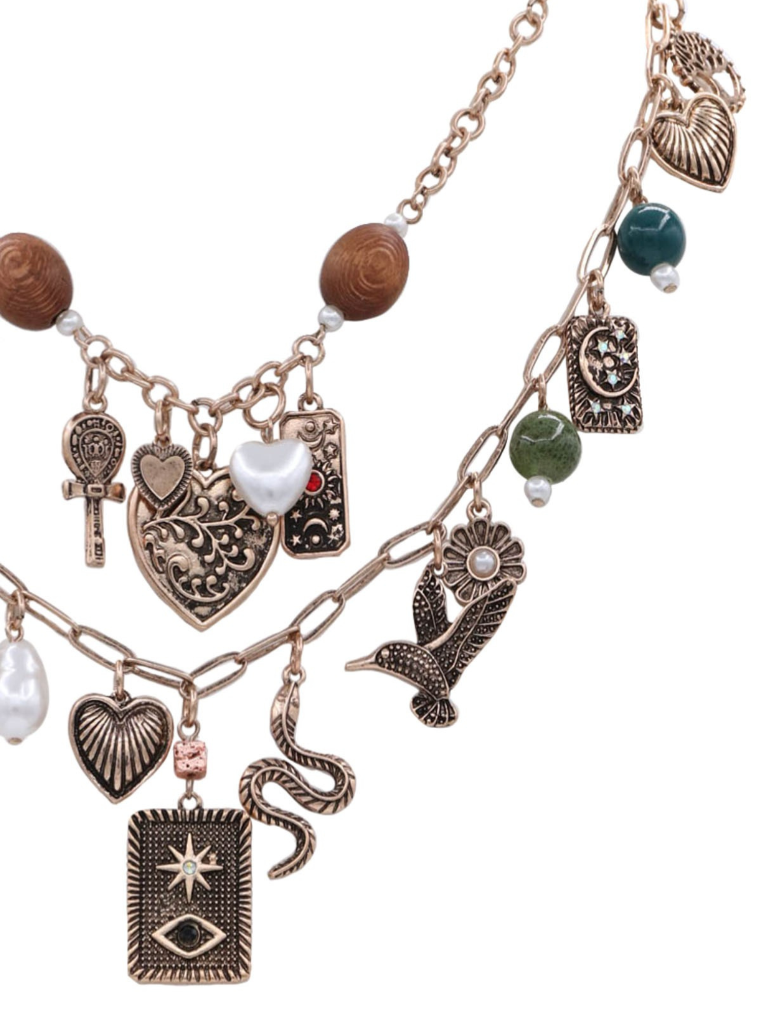 Double Layer Chunky Charm Necklace - The Collective Rose