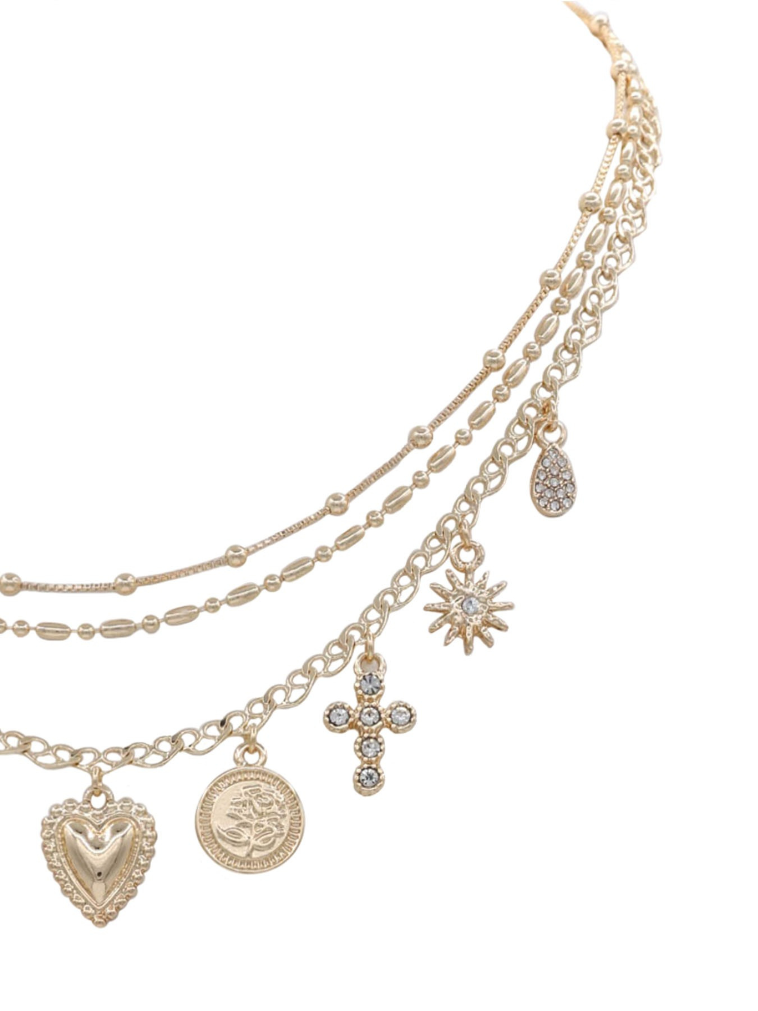 Triple Layer Heart Charm Necklace - The Collective Rose