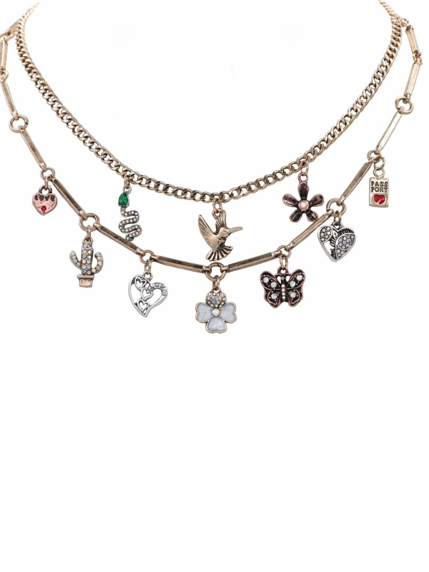 Double Layer Natural Charm Necklace - The Collective Rose