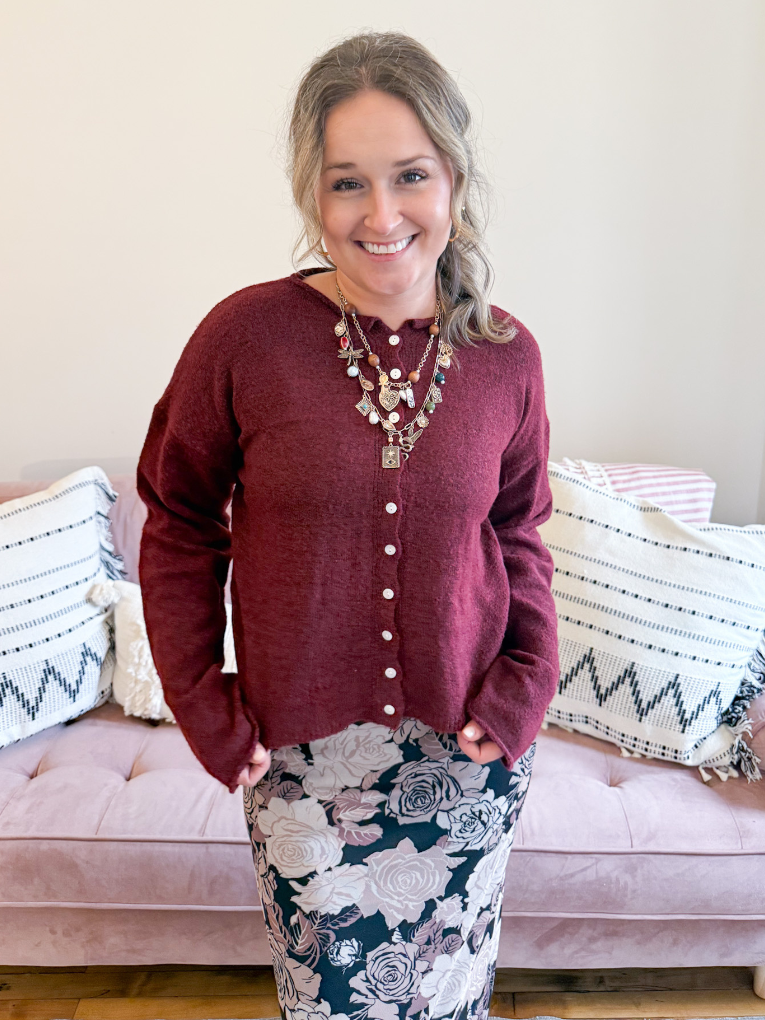 Marley Lightweight Cardigan - Burgundy - The Collective Rose