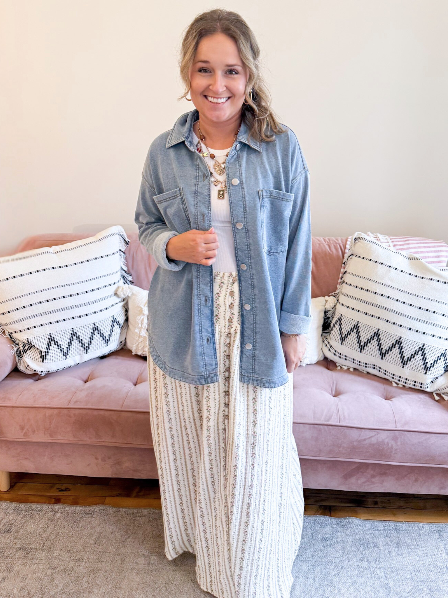 Delilah Knit Denim Shacket - The Collective Rose