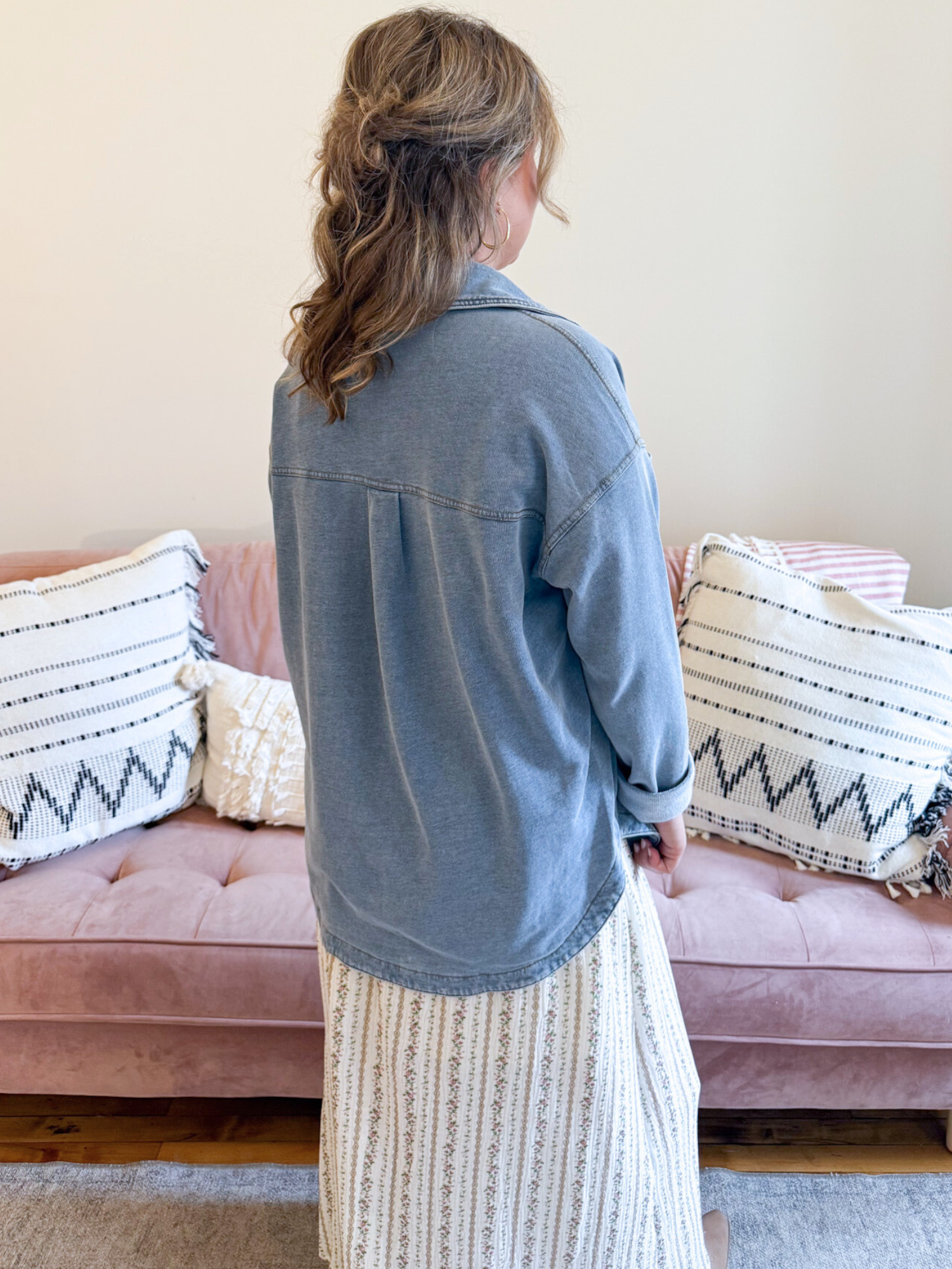 Delilah Knit Denim Shacket - The Collective Rose