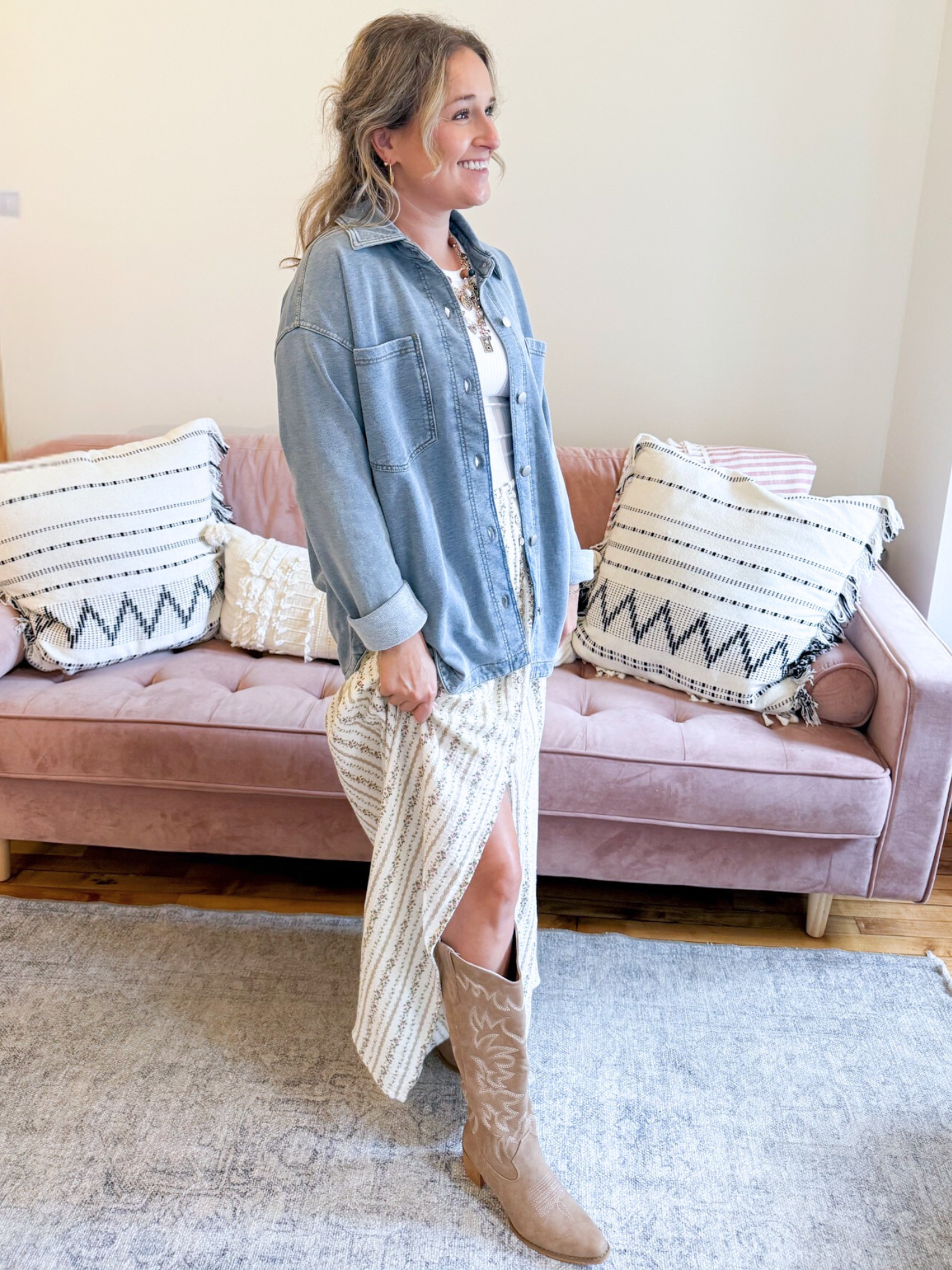Delilah Knit Denim Shacket - The Collective Rose