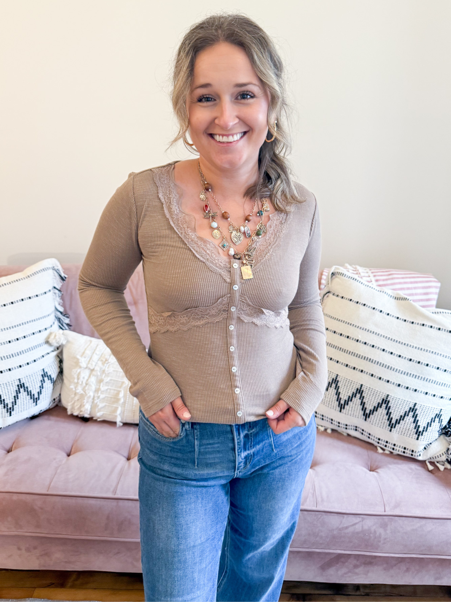 Stella Lace Trim Long Sleeve - Mocha - The Collective Rose
