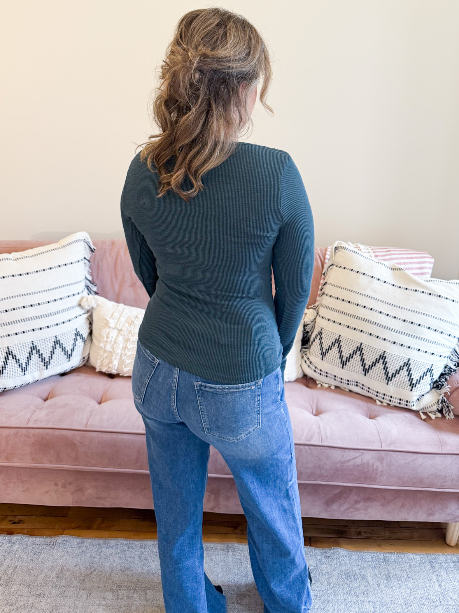 Stella Lace Trim Long Sleeve - Forest Green - The Collective Rose