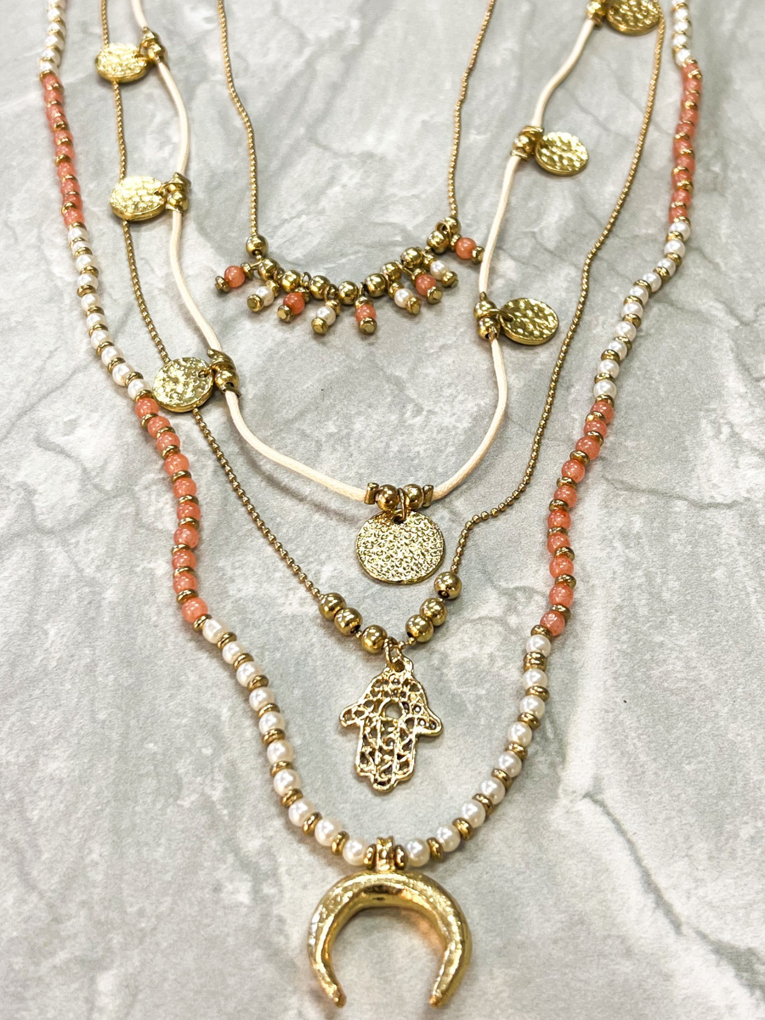 Leslie Layered Coral Necklace - The Collective Rose