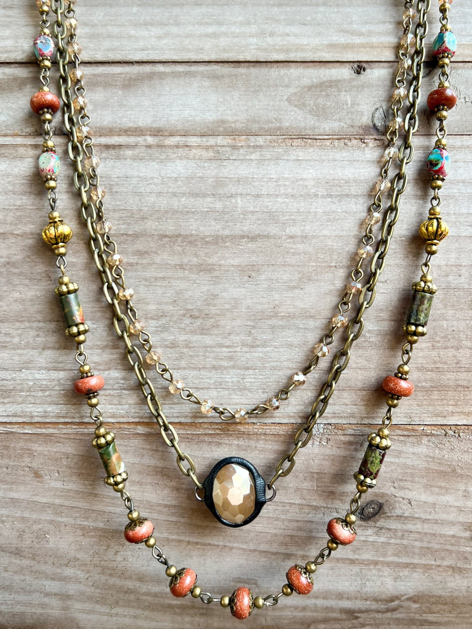 Justina Magnetic Layered Necklace - Red Jasper - The Collective Rose