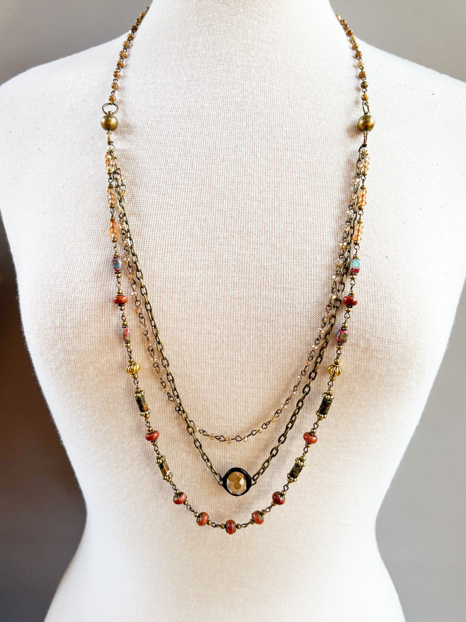 Justina Magnetic Layered Necklace - Red Jasper - The Collective Rose