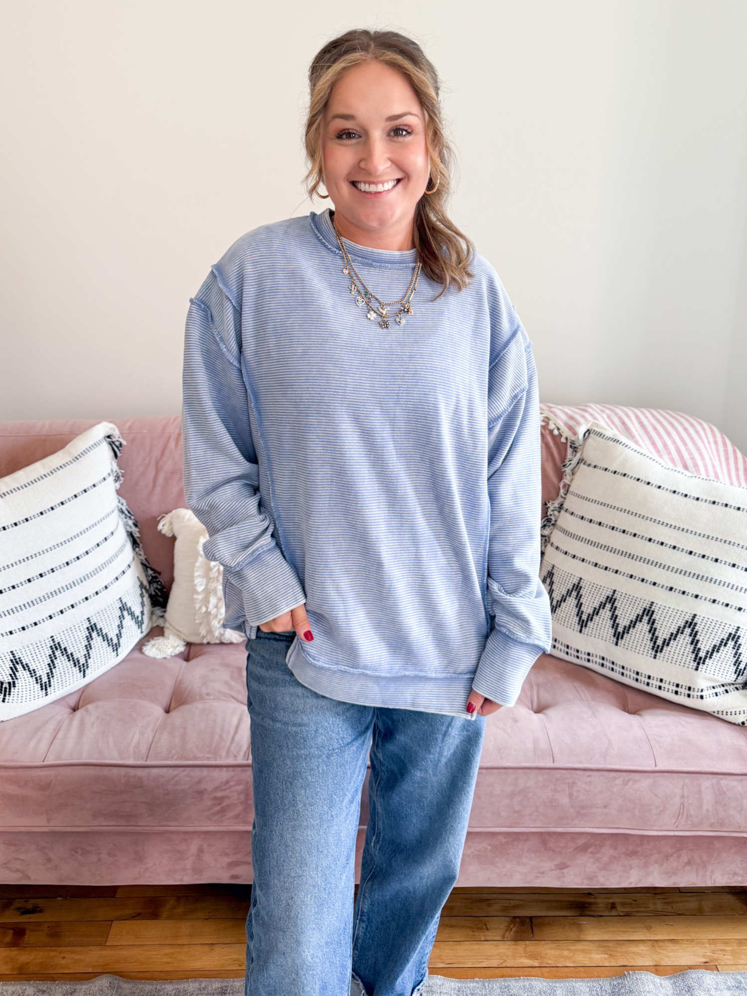 Kobi Acid Washed Ribbed Pullover - Marlin - The Collective Rose