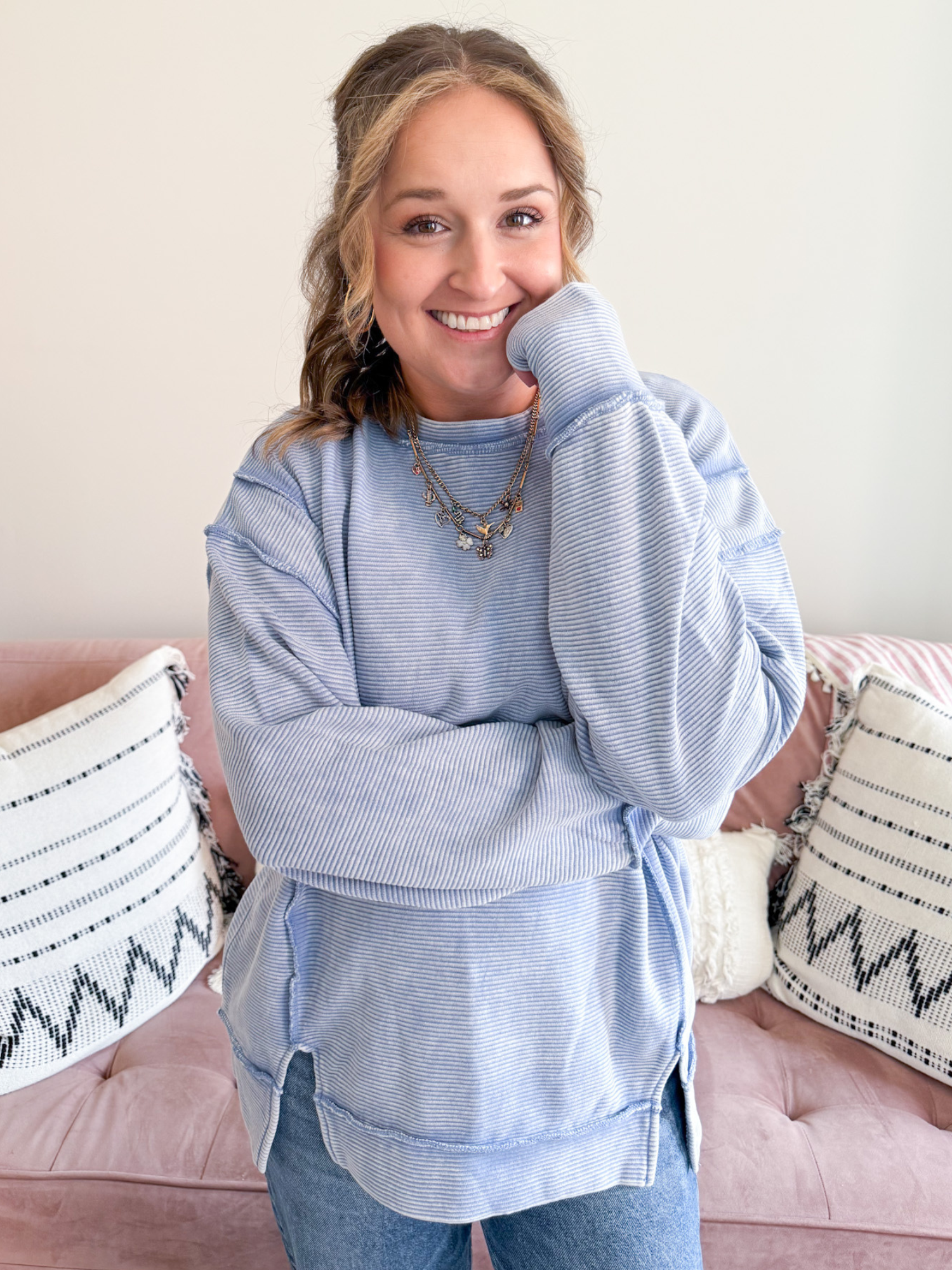 Kobi Acid Washed Ribbed Pullover - Marlin - The Collective Rose