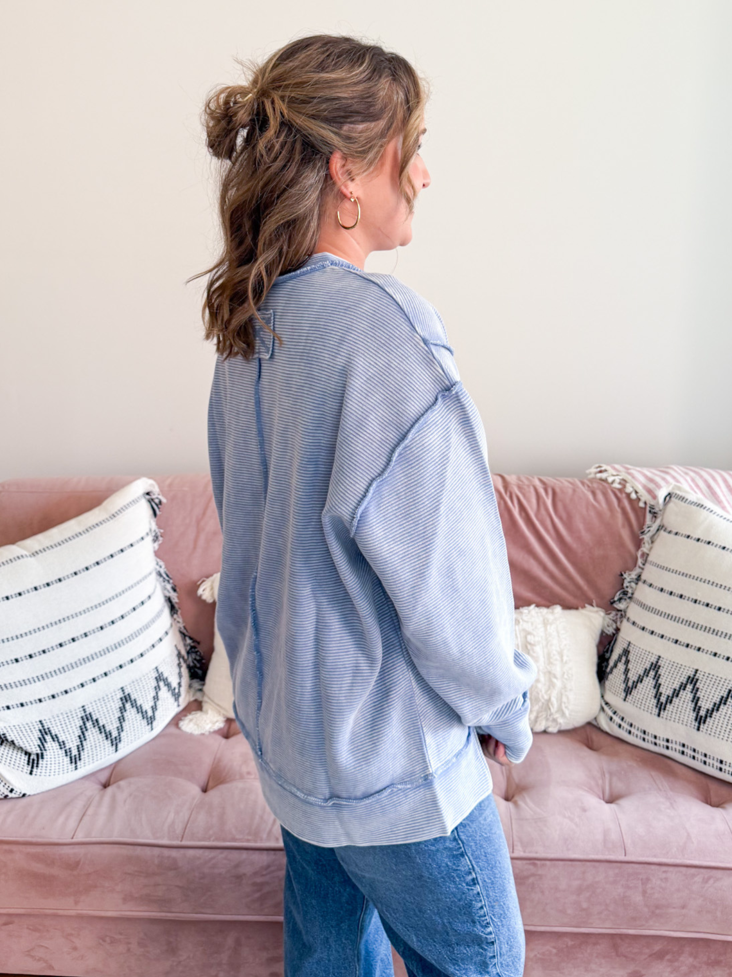 Kobi Acid Washed Ribbed Pullover - Marlin - The Collective Rose