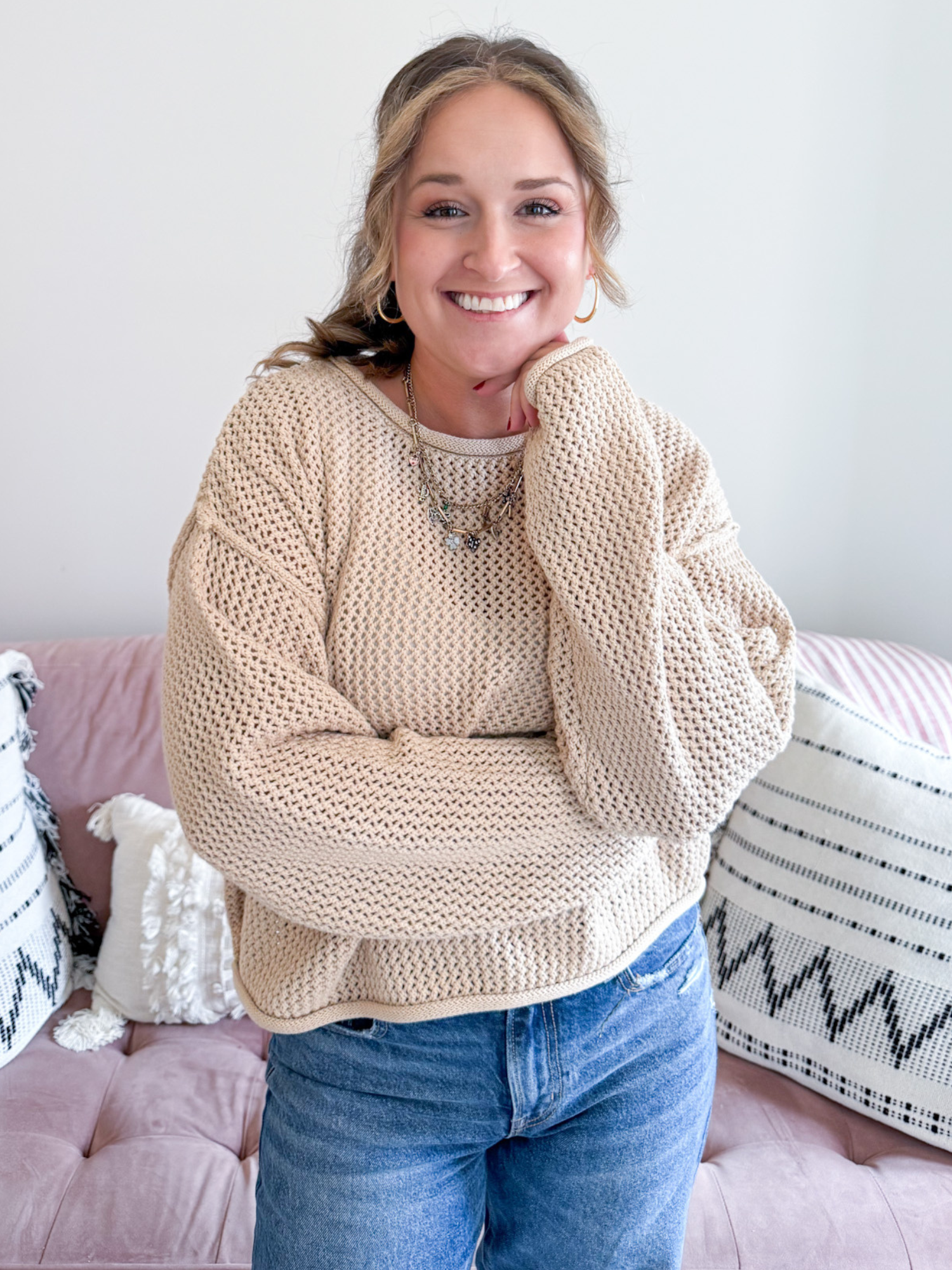 Layne Open Knit Sweater - Camel - The Collective Rose