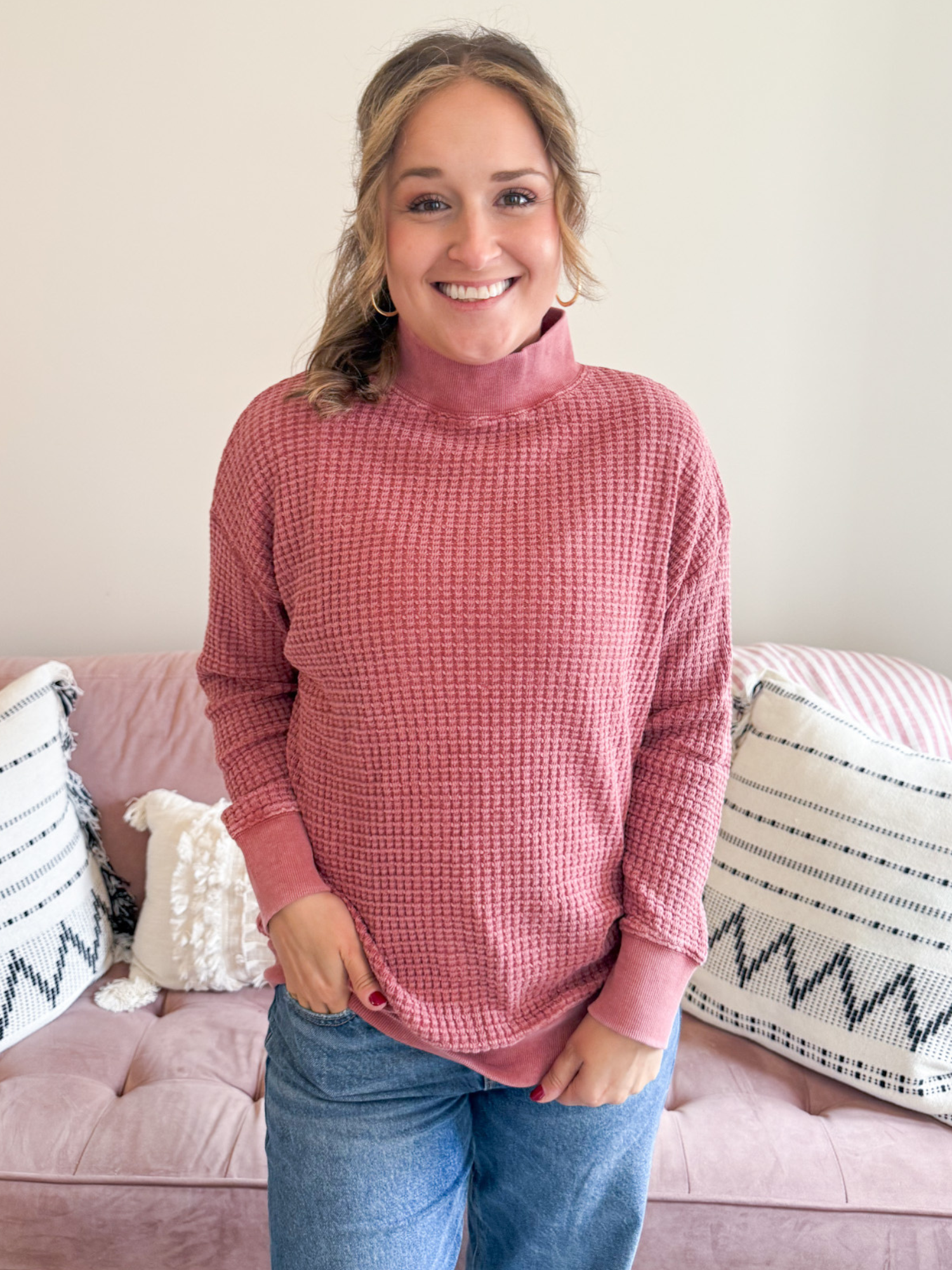 Maude Waffle Knit Sweater - The Collective Rose