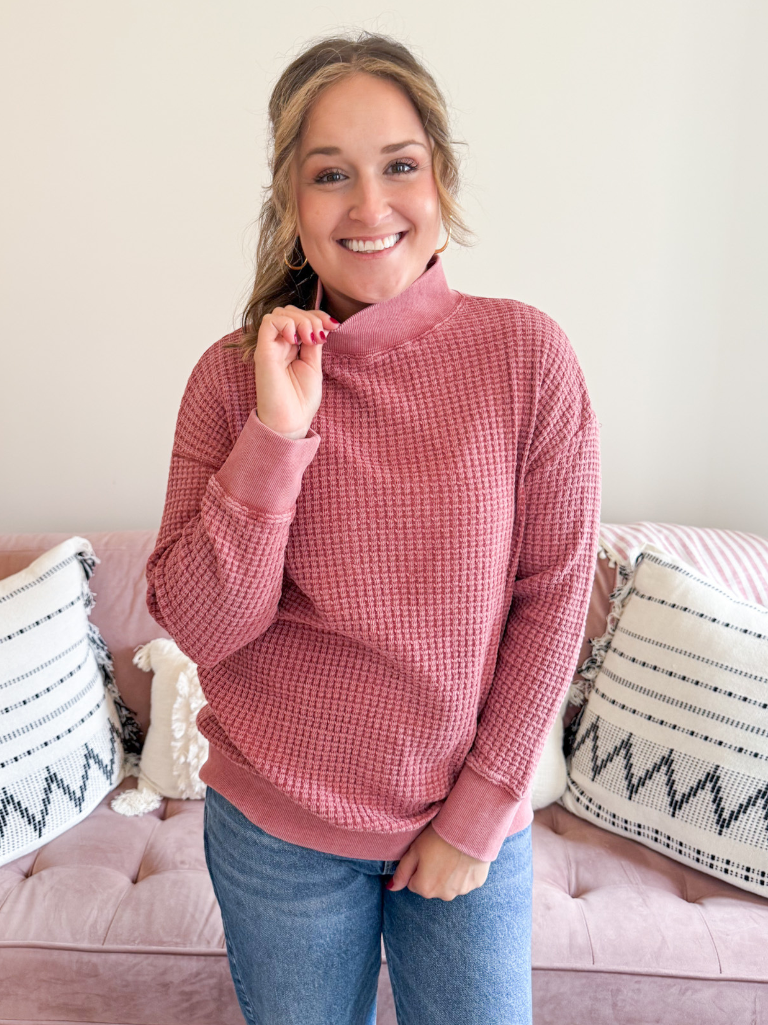 Maude Waffle Knit Sweater - The Collective Rose
