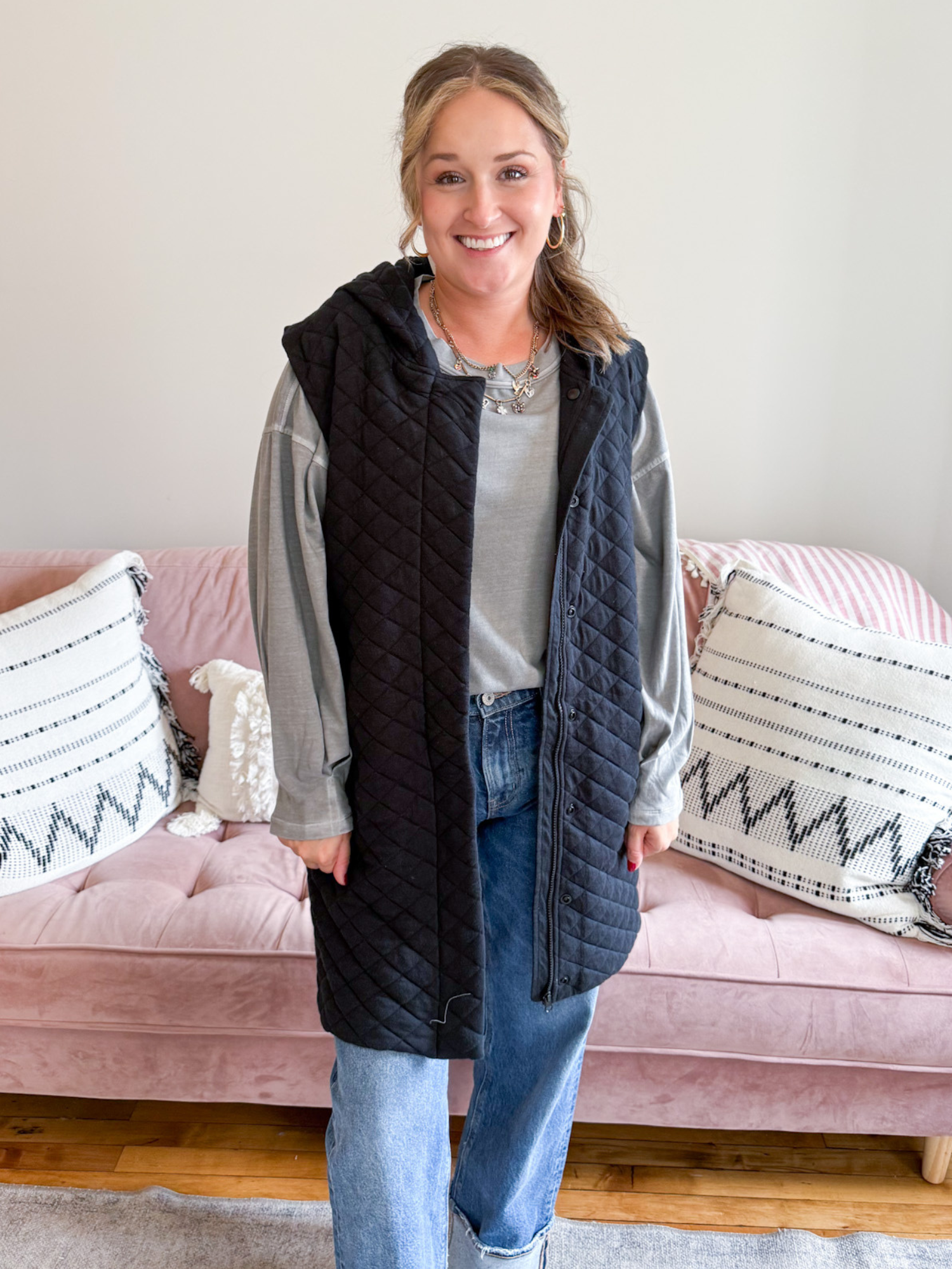 Nala Longline Quilted Vest - The Collective Rose