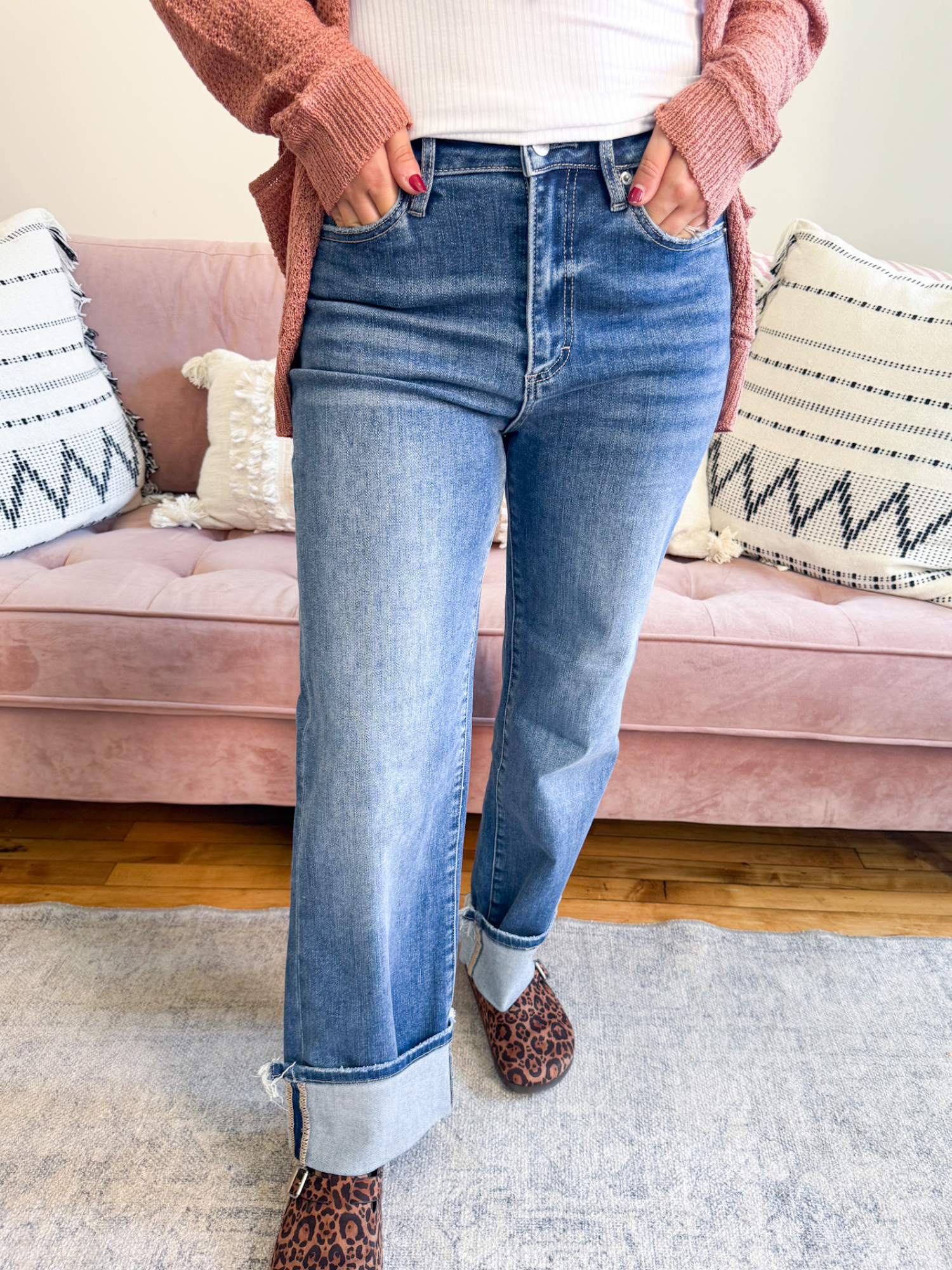 Super High Rise Cuffed Straight Leg - The Collective Rose