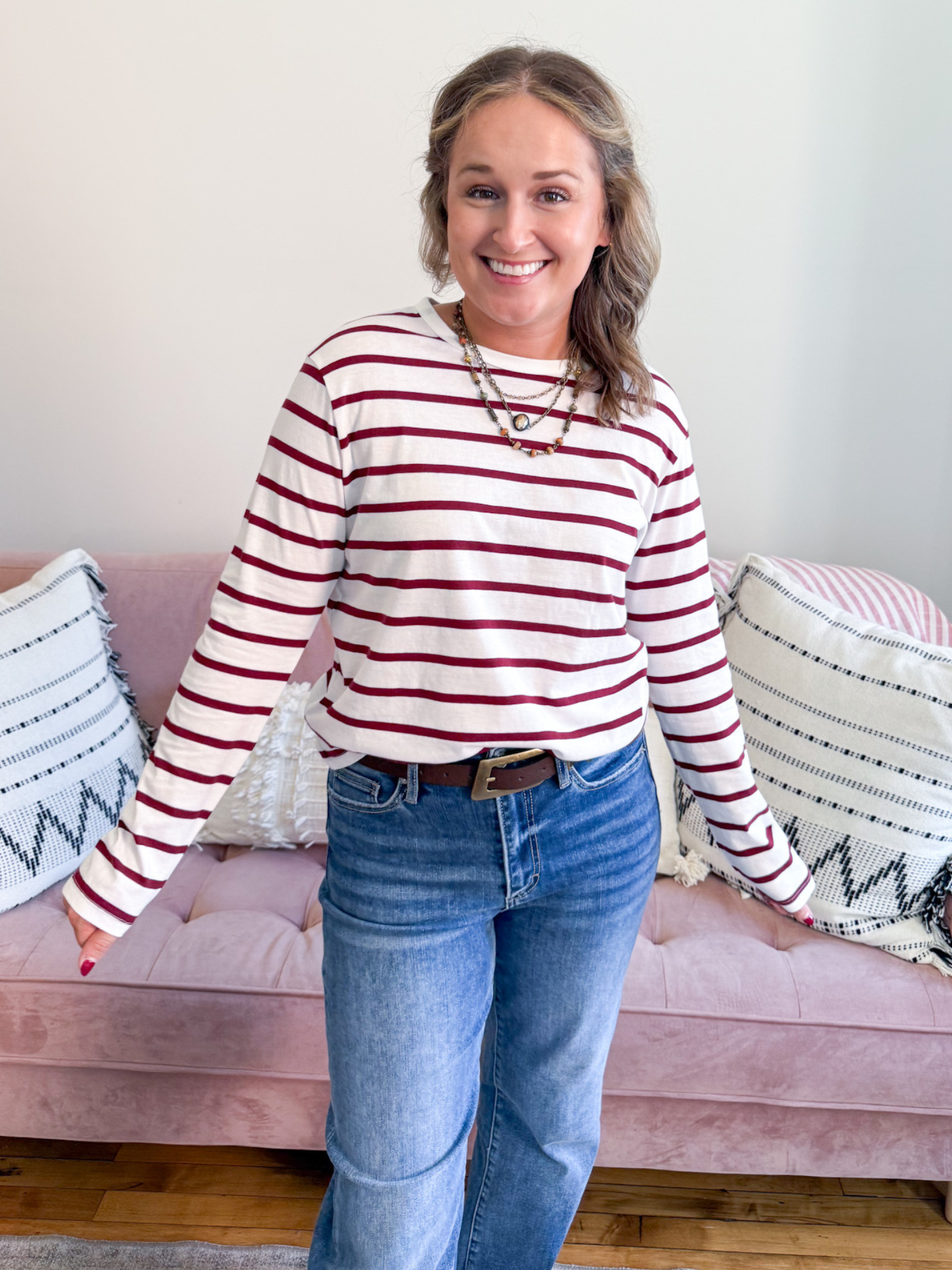 Leni Striped Long Sleeve - Wine - The Collective Rose