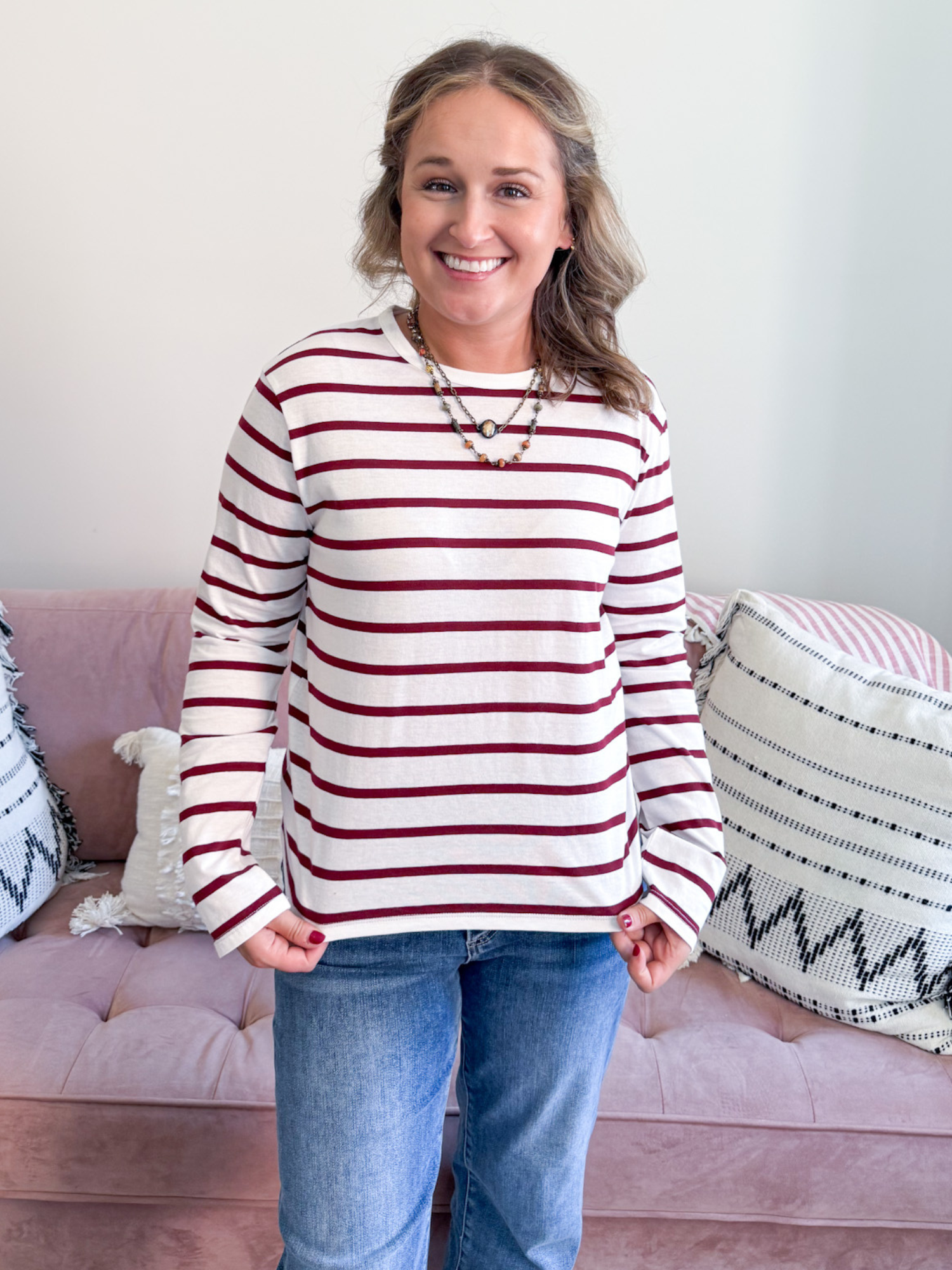 Leni Striped Long Sleeve - Wine - The Collective Rose
