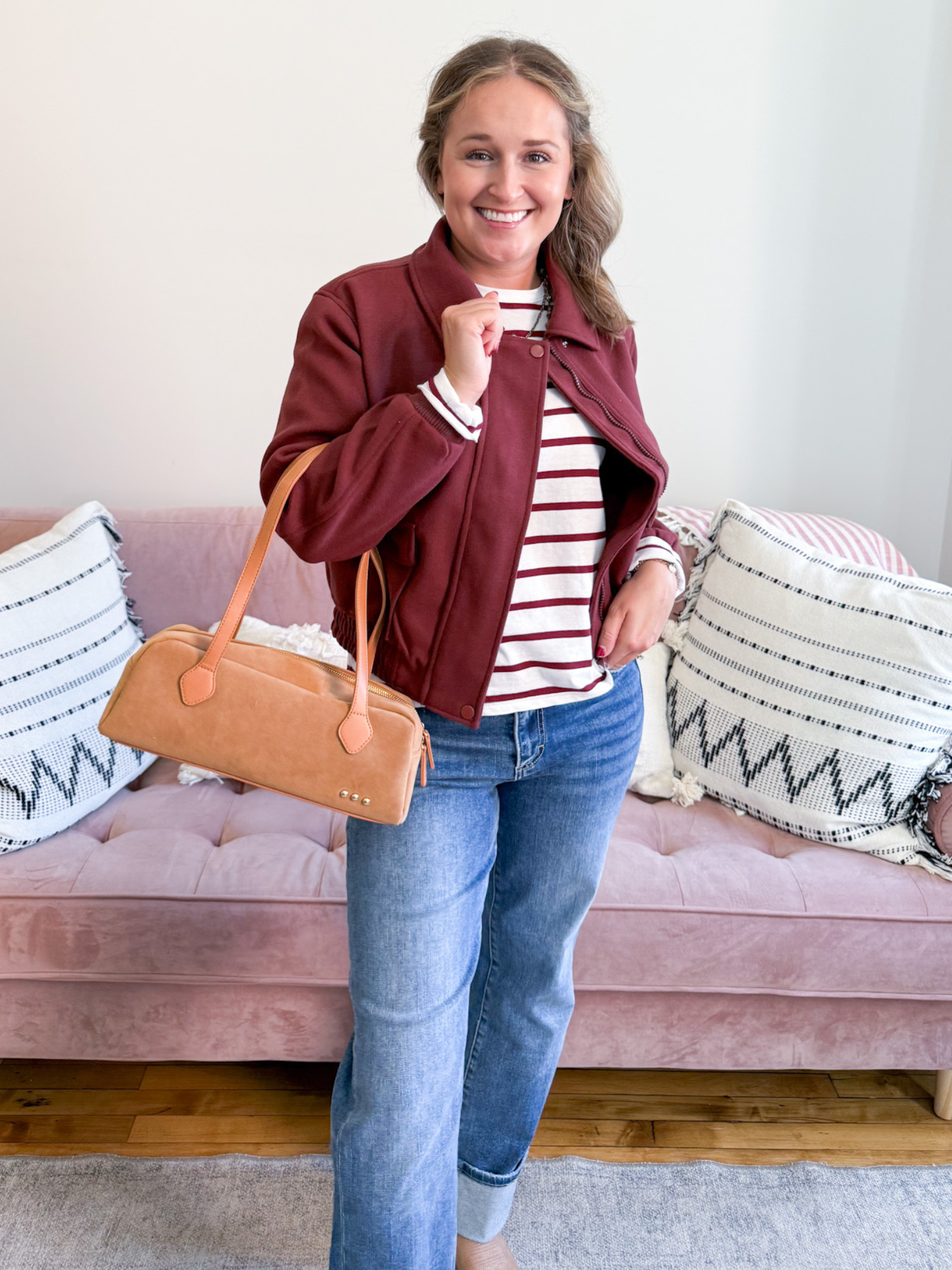 Sally Suede Barrel Shoulder Bag - Camel - The Collective Rose