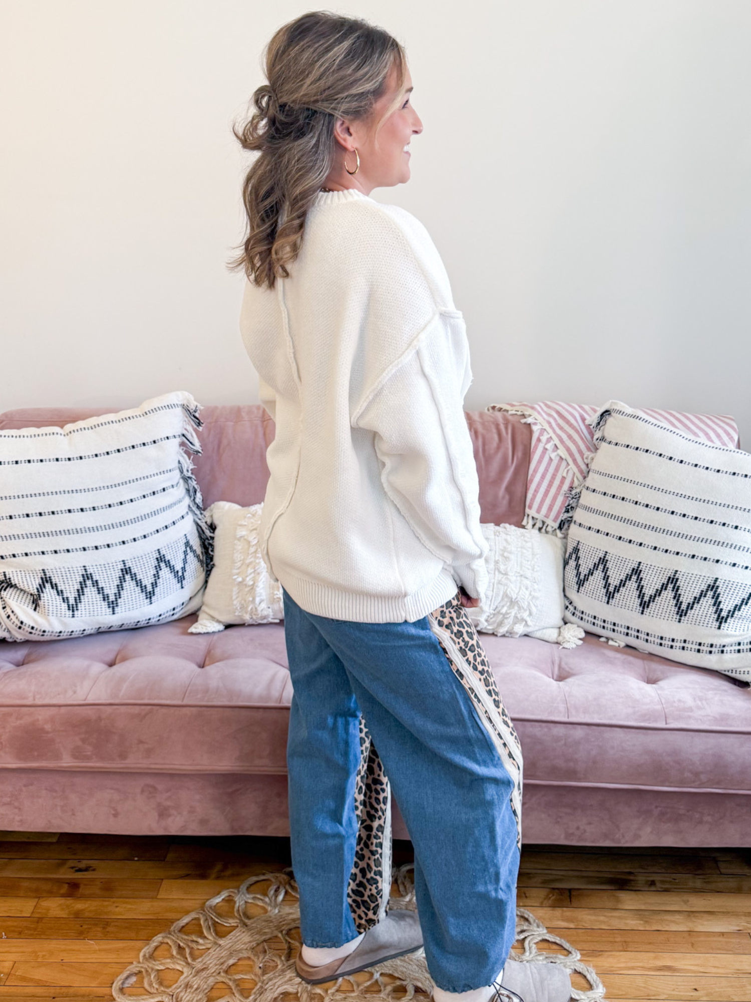 Piper Exposed Seam Sweater - White