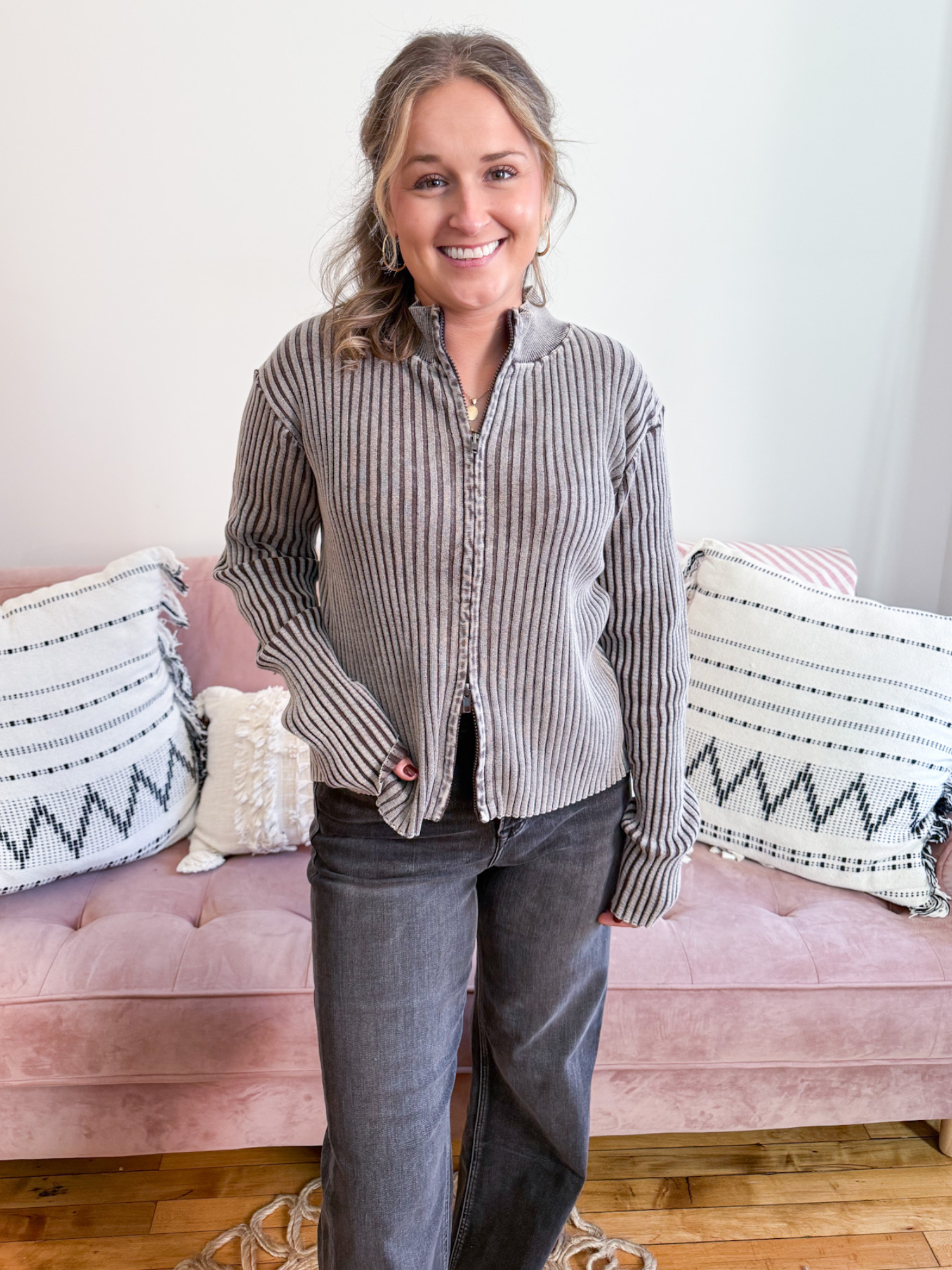 Simone Two Tone Zip Up Sweater