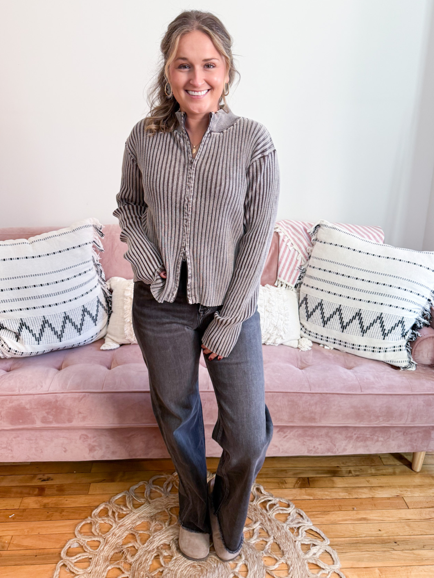 Simone Two Tone Zip Up Sweater
