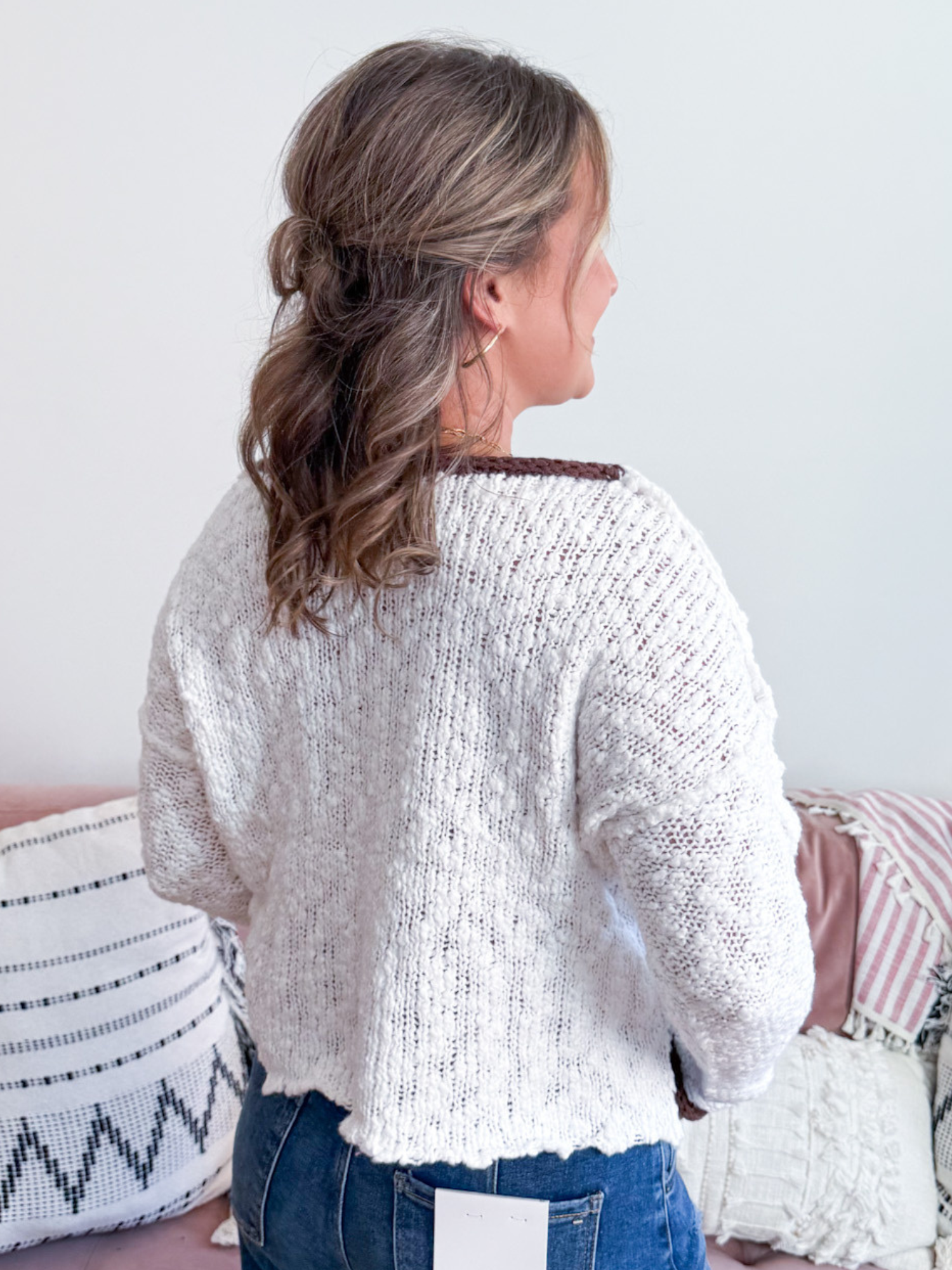 Espresso Contrast Trim Cropped Sweater