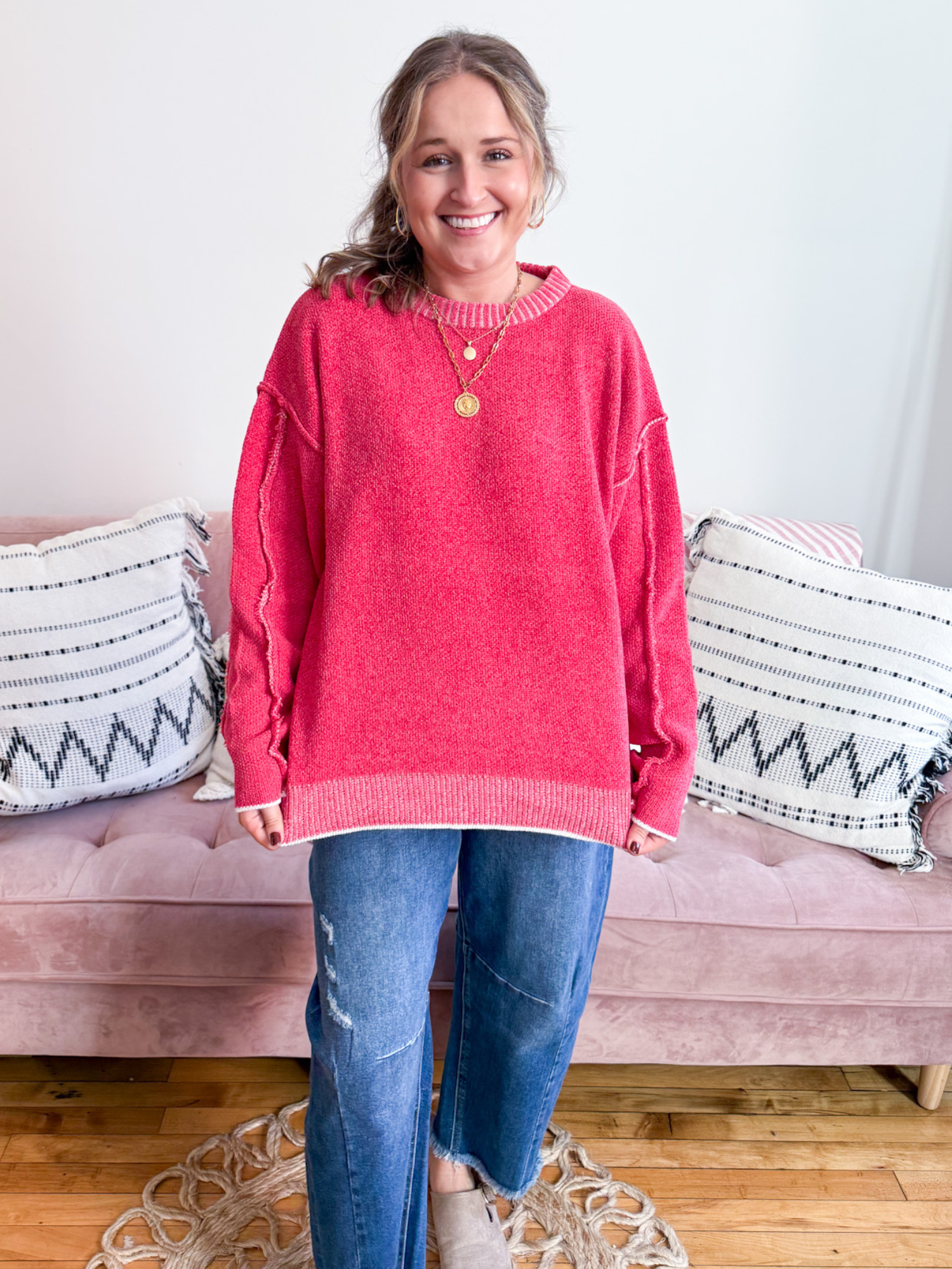 Piper Exposed Seam Sweater - Red
