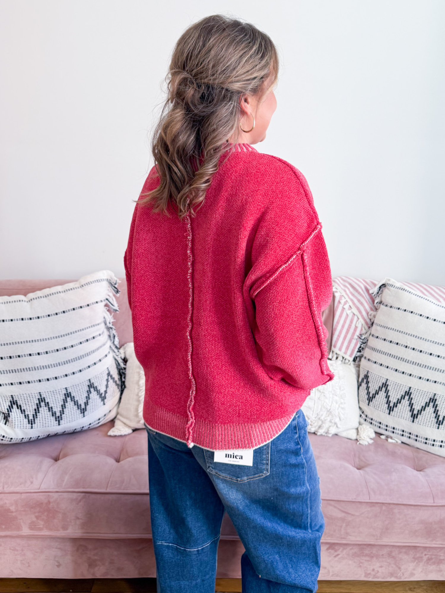 Piper Exposed Seam Sweater - Red