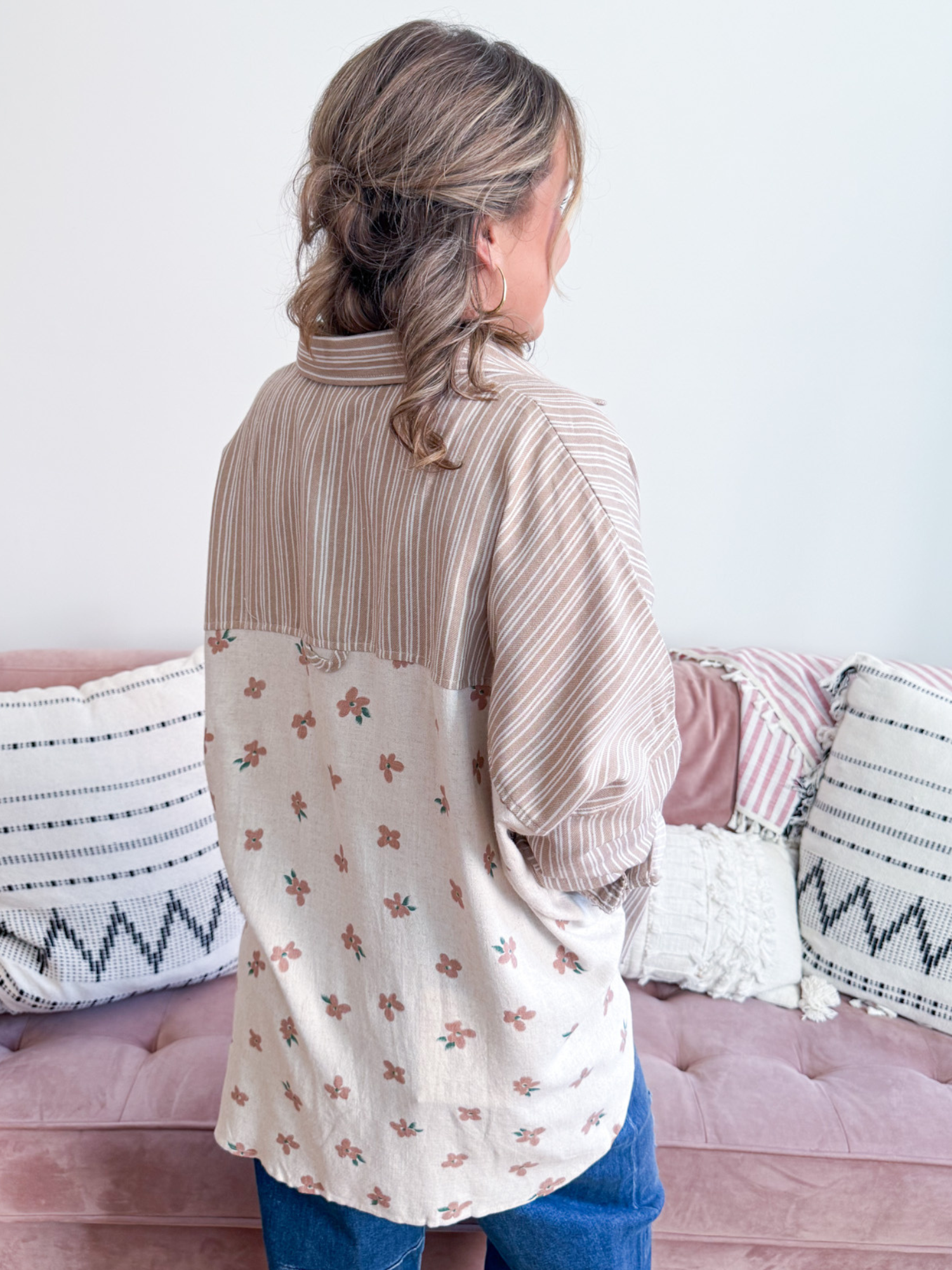 Pat Flower Print Button Up
