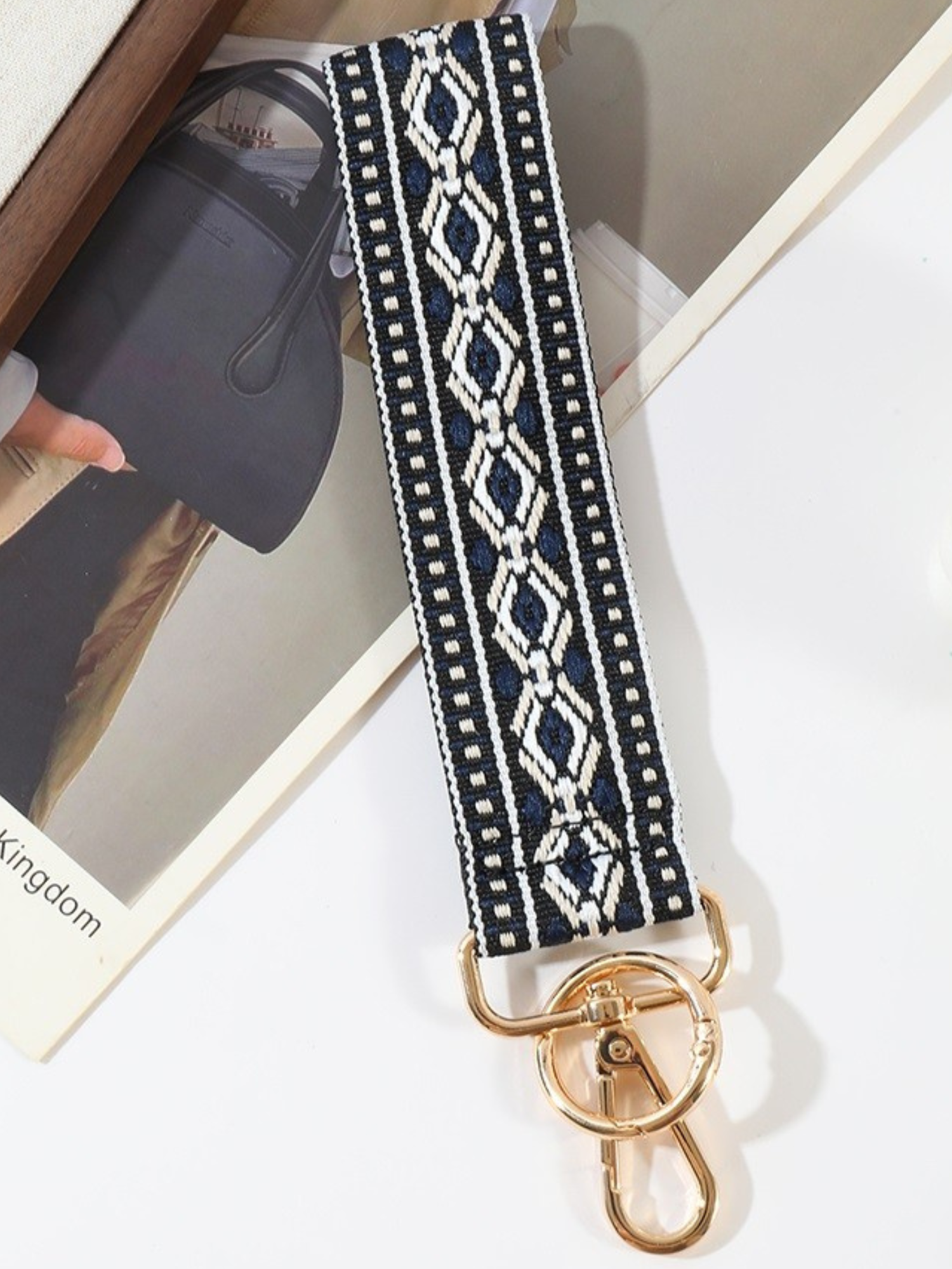 Jacquard Weave Wristlet Keychain - Black - The Collective Rose