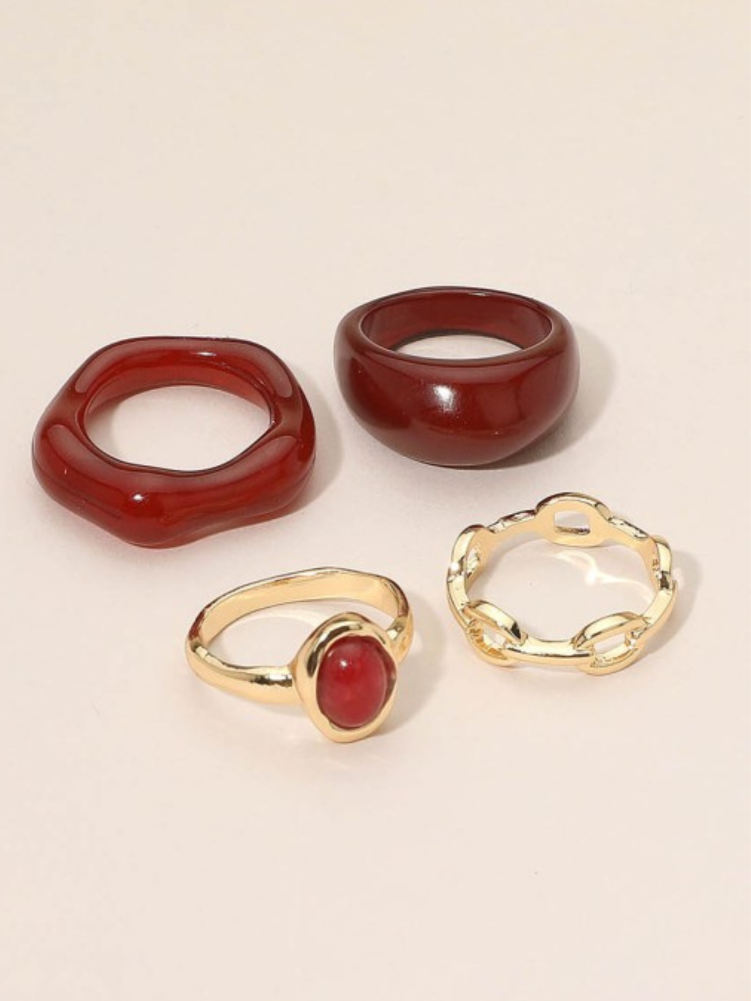 Gemstone Stackable Ring Set - Burgundy - The Collective Rose