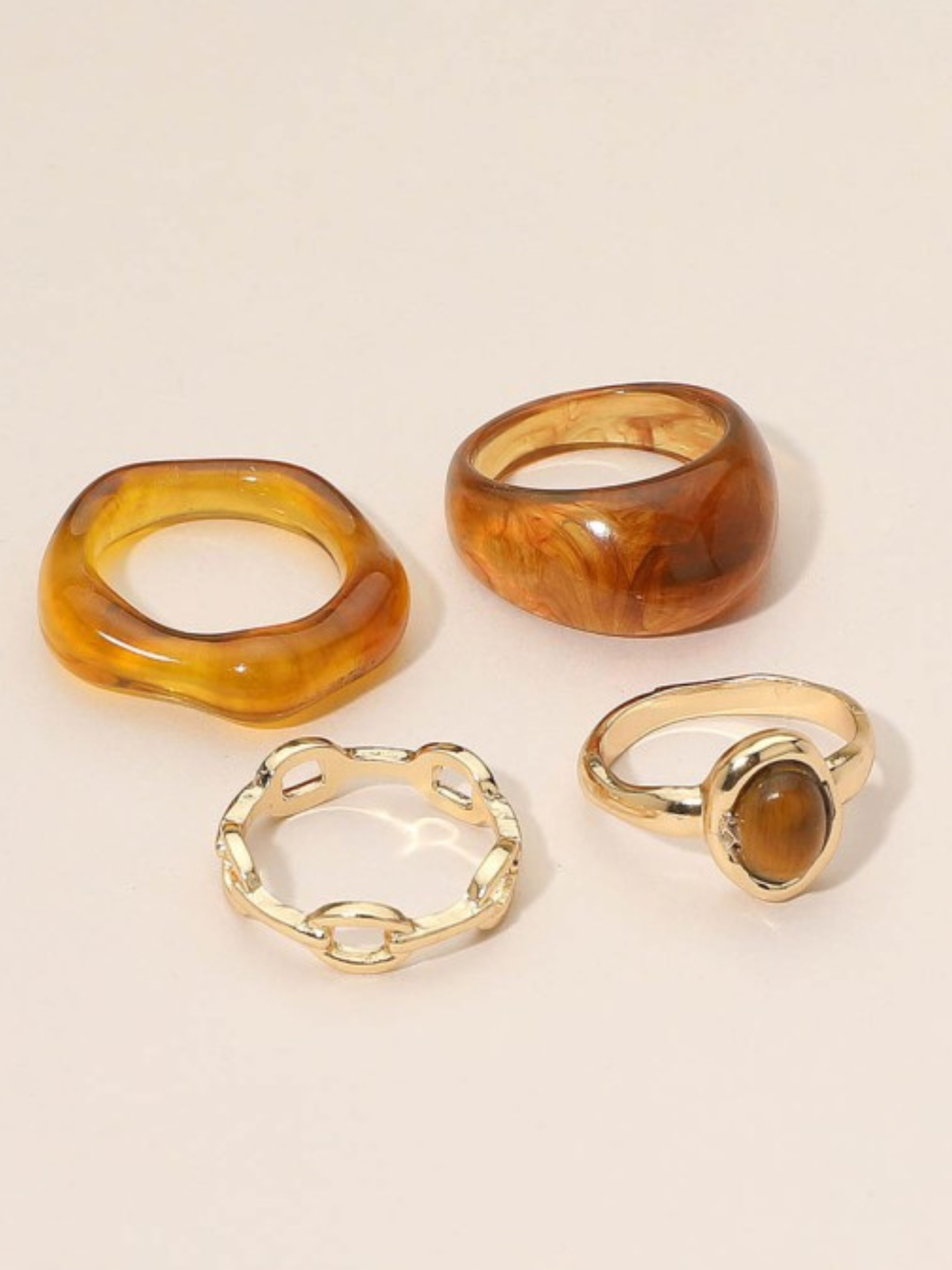 Gemstone Stackable Ring Set - Brown - The Collective Rose