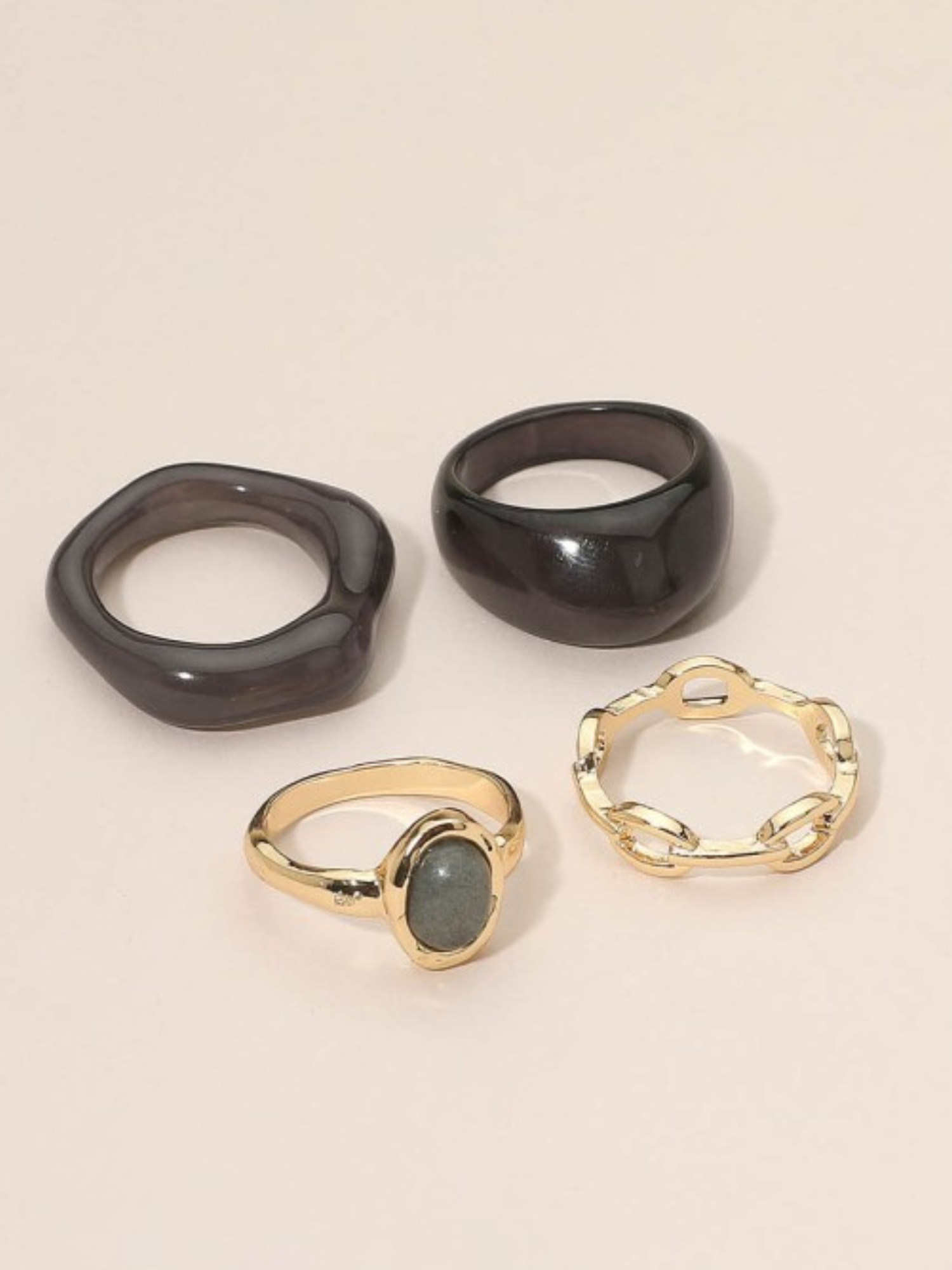 Gemstone Stackable Ring Set - Black - The Collective Rose