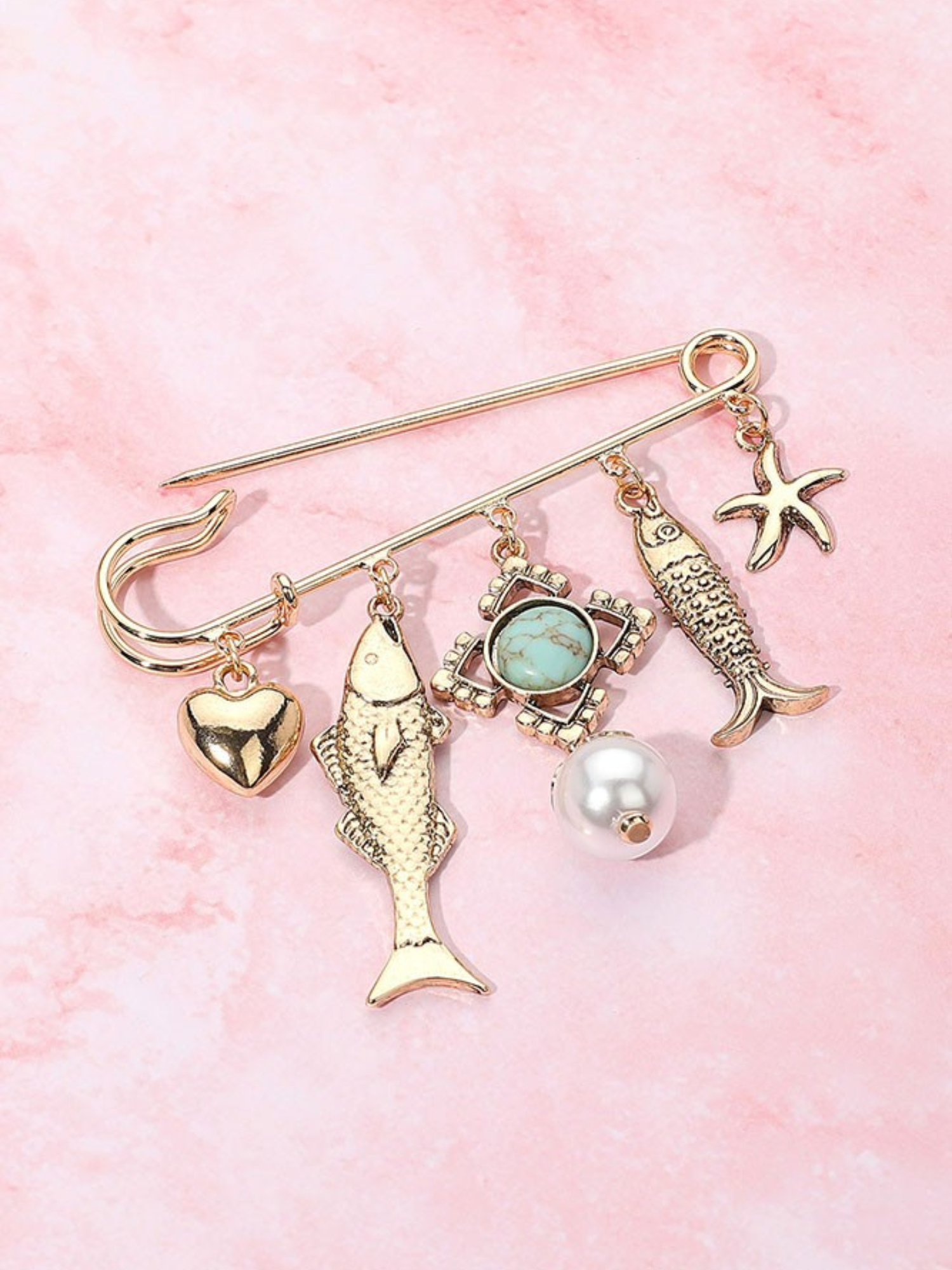 Sea Life Safety Pin Brooch - Gold - The Collective Rose