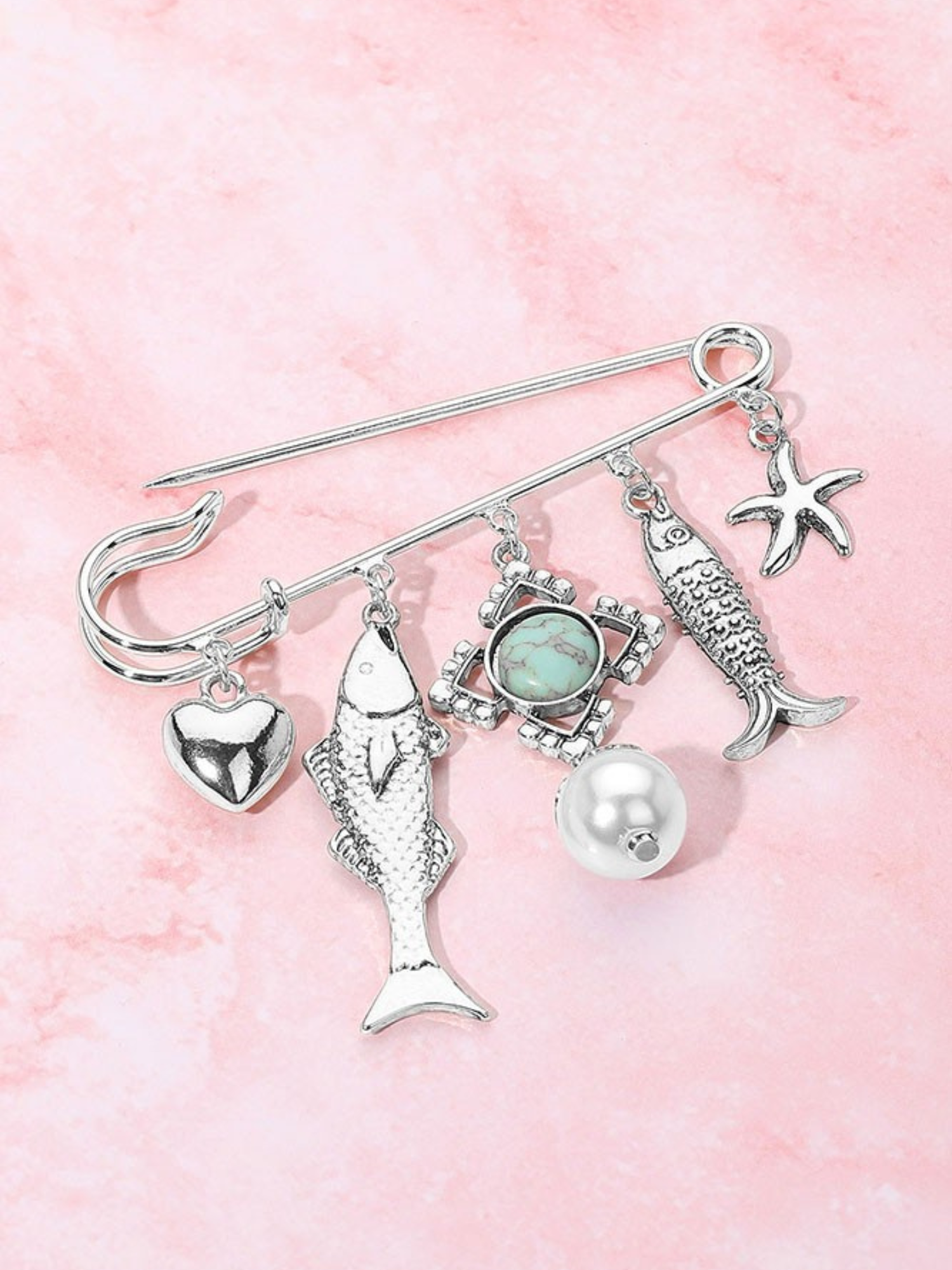 Sea Life Safety Pin Brooch - Silver - The Collective Rose