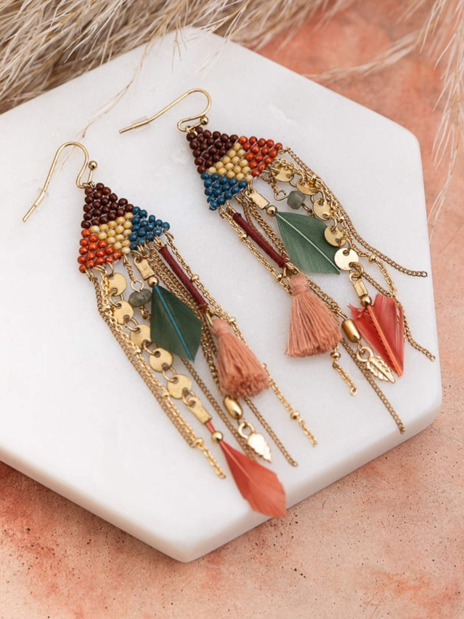 Beaded Feather Cascade Earrings - The Collective Rose