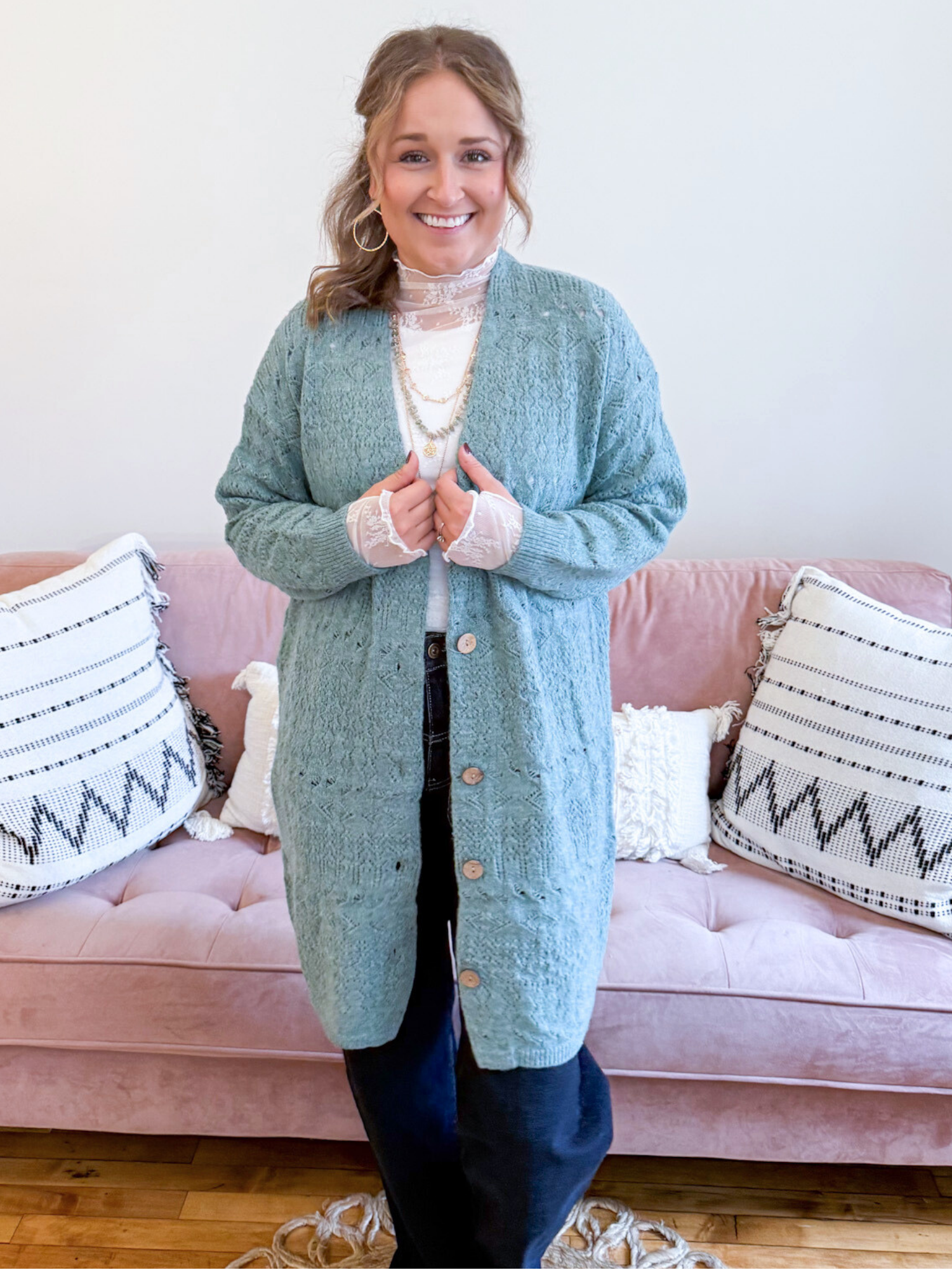 Jensen Pointelle Cardigan - The Collective Rose