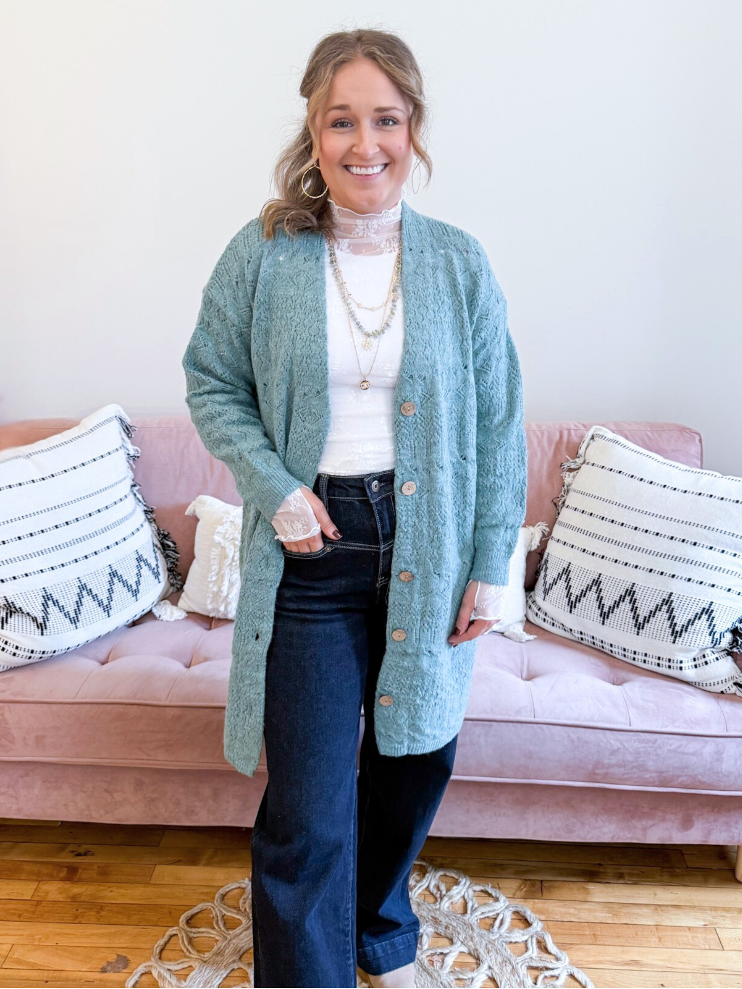 Jensen Pointelle Cardigan - The Collective Rose