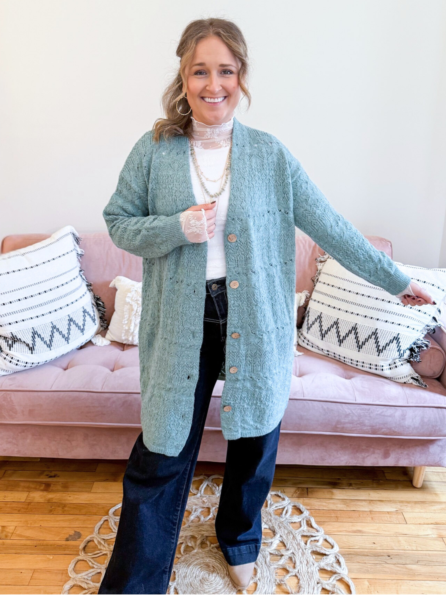 Jensen Pointelle Cardigan - The Collective Rose