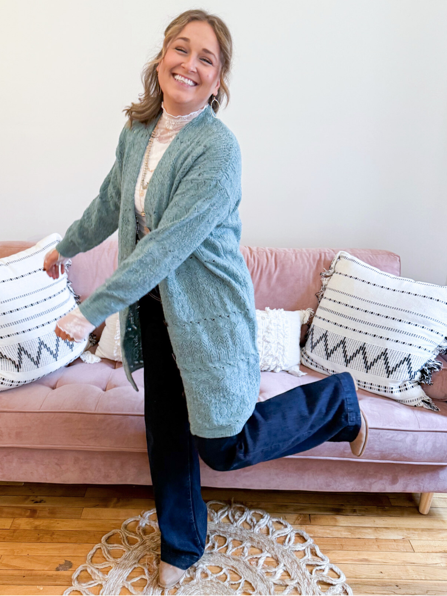 Jensen Pointelle Cardigan - The Collective Rose