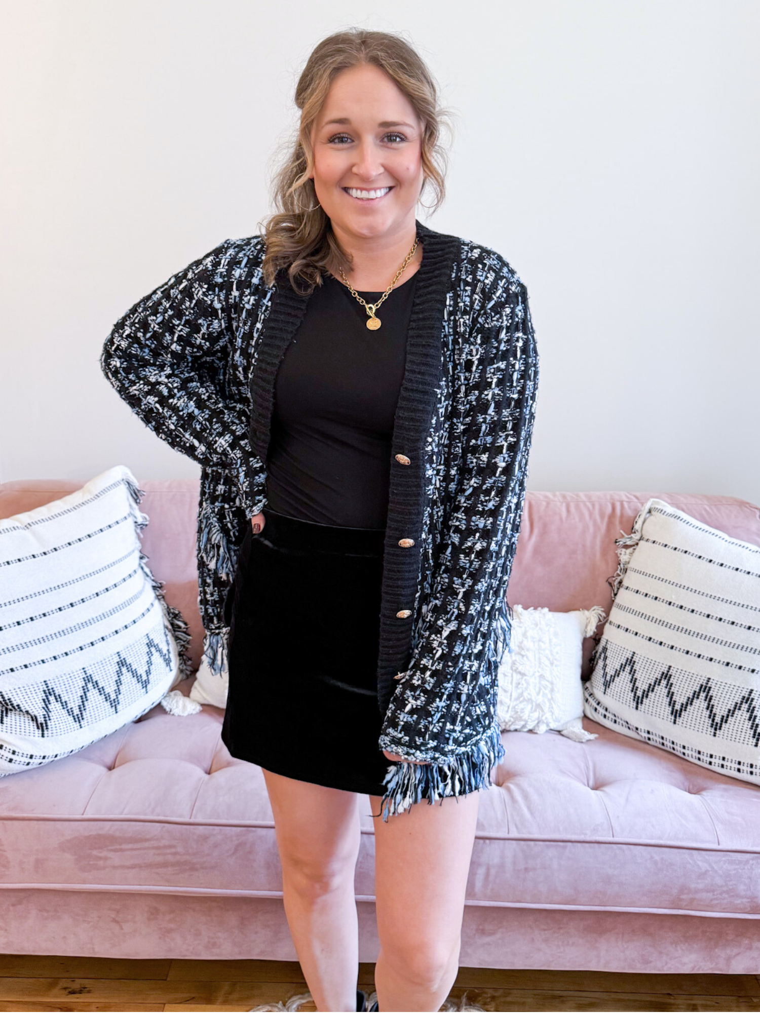 Coco Fringe Tweed Cardigan - The Collective Rose