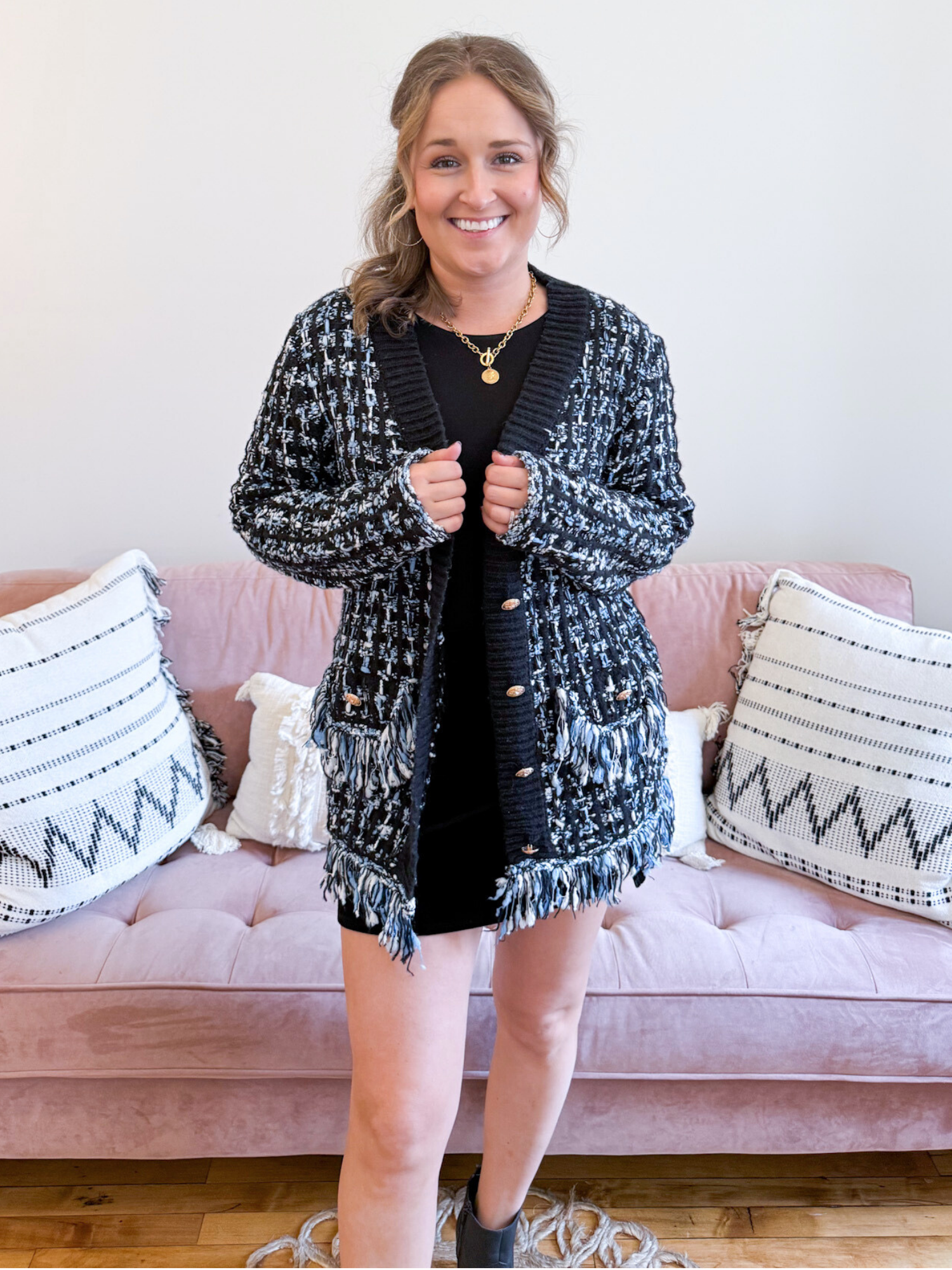 Coco Fringe Tweed Cardigan - The Collective Rose
